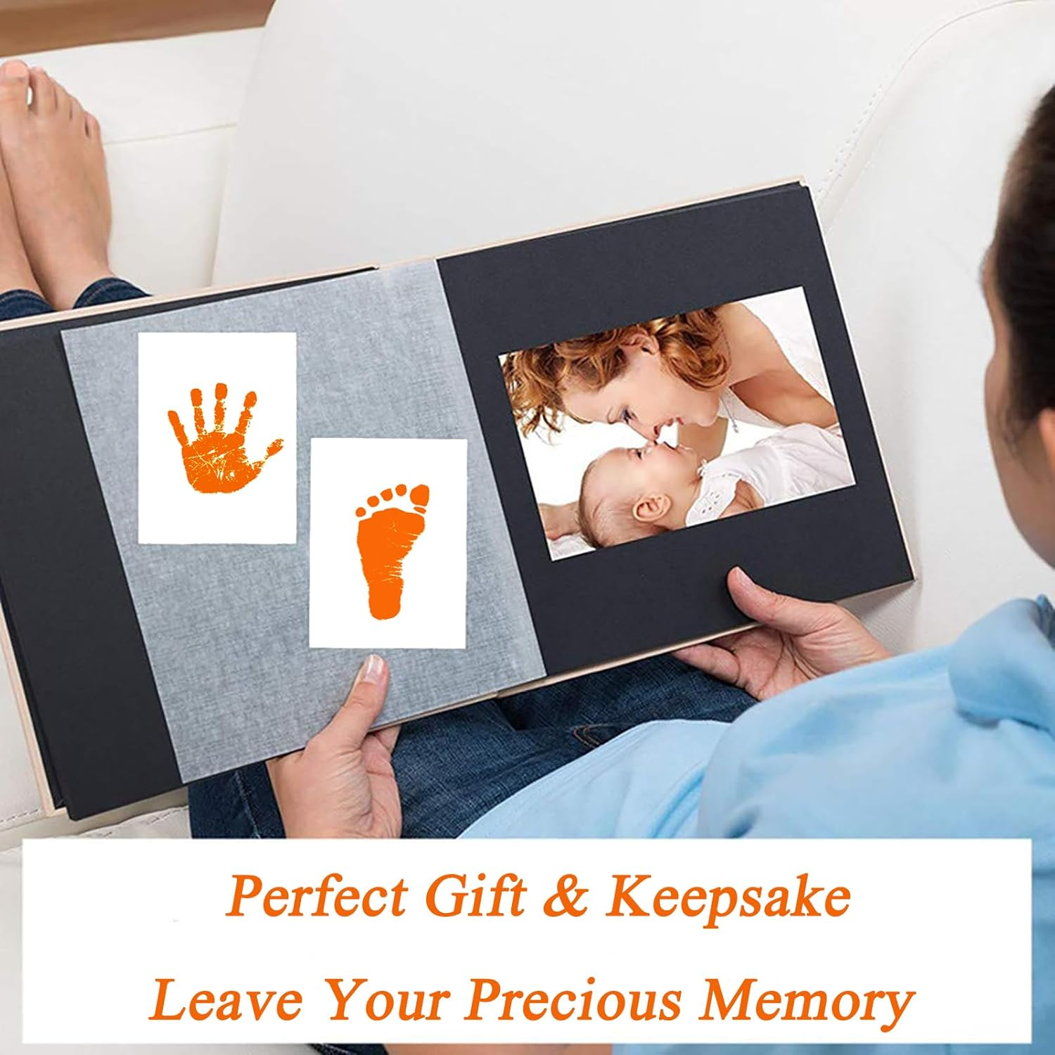 Lelonho 2 Pack Large Inkless Hand and Footprint Kit Clean Touch Ink Pad for Baby Pet Paw Print Kit (2 Orange Ink Pads,4 Imprint Cards) image number 6