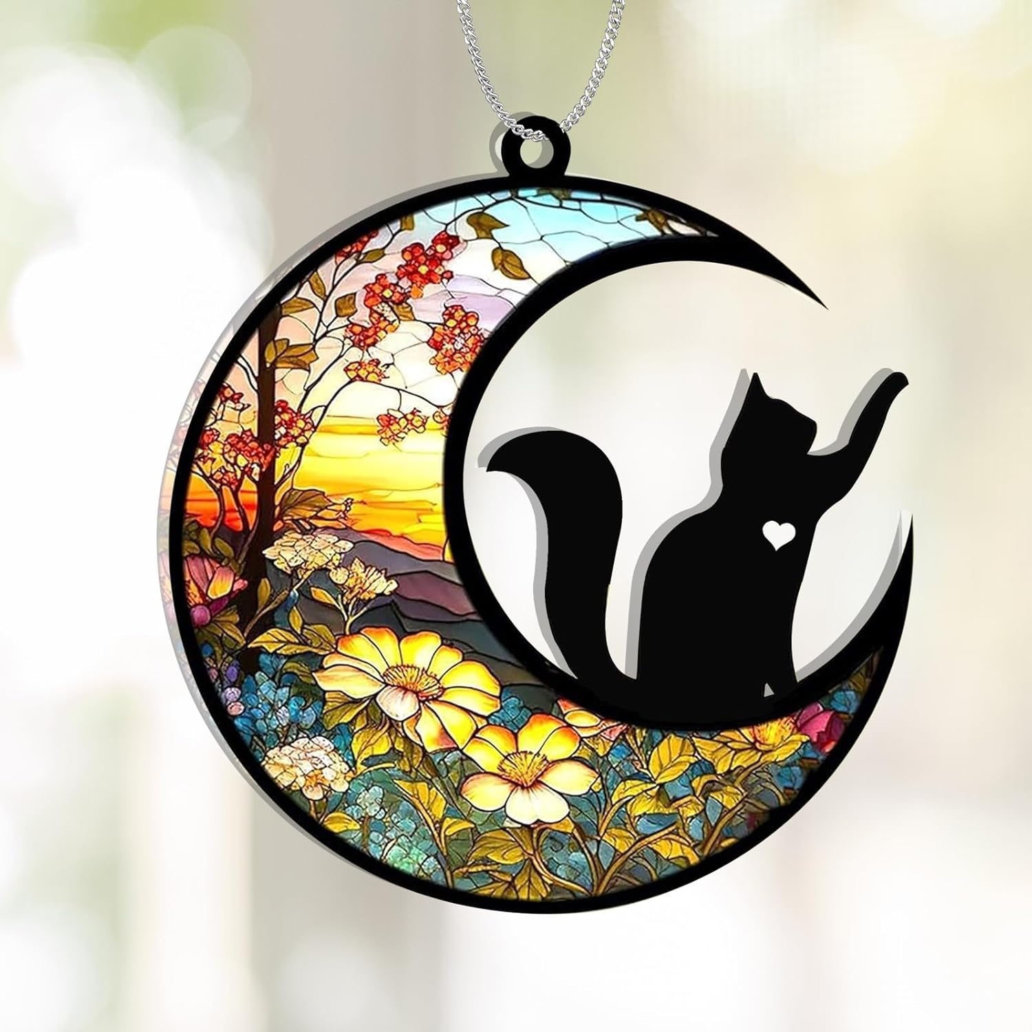 SZXYCZL Moonshaped Acrylic Window Pendant Cat Memorial Gifts for Loss of Cat Memorial Ornament Loss of Pet Sympathy Gift-At Dusk - Cat image number 3