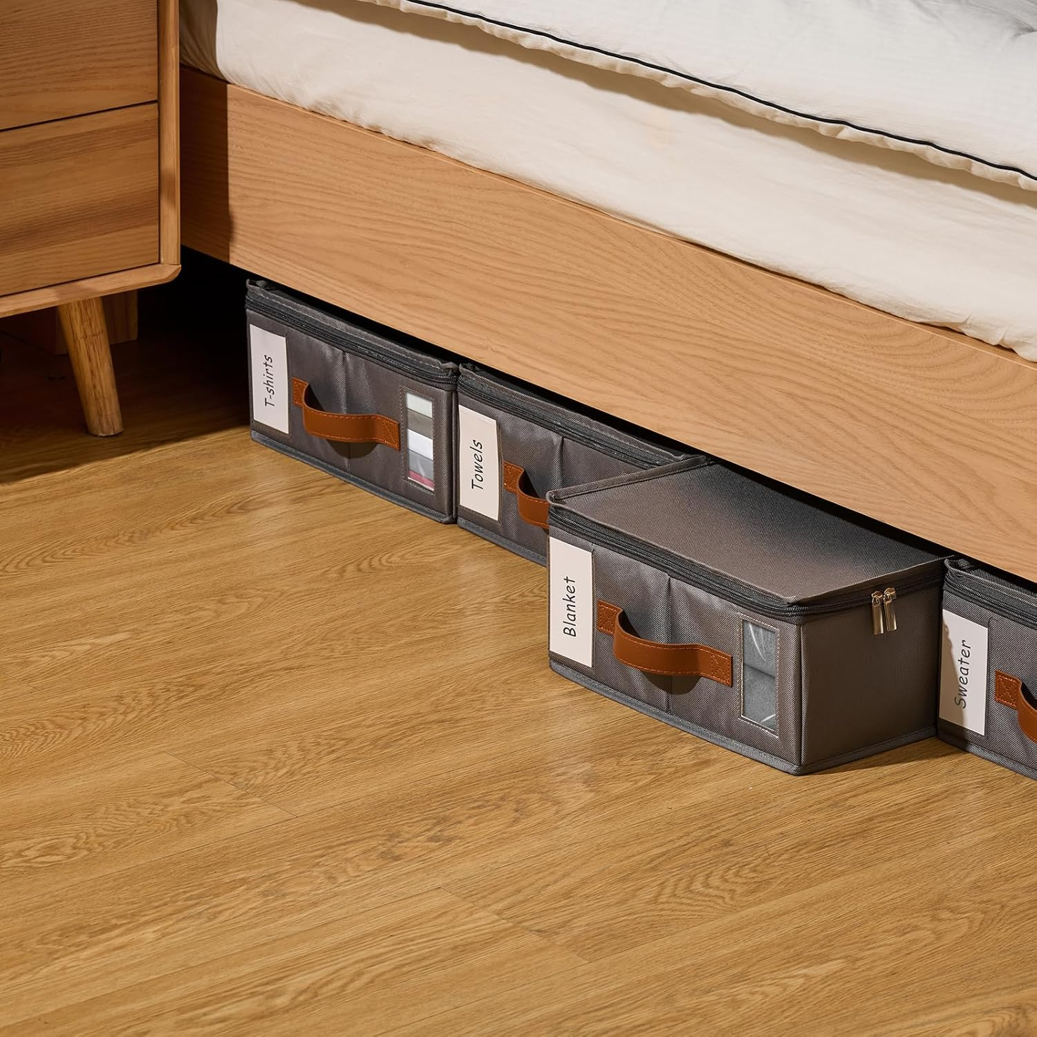 Kithero 4Pack Bed Sheet Organizer, Foldable Linen Closet Organizers and Storage with Sealed Design, Queen & King Size Sheet Storage with Window, Closet Organizer for Bedsheets/Blankets/Clothes, Grey image number 6