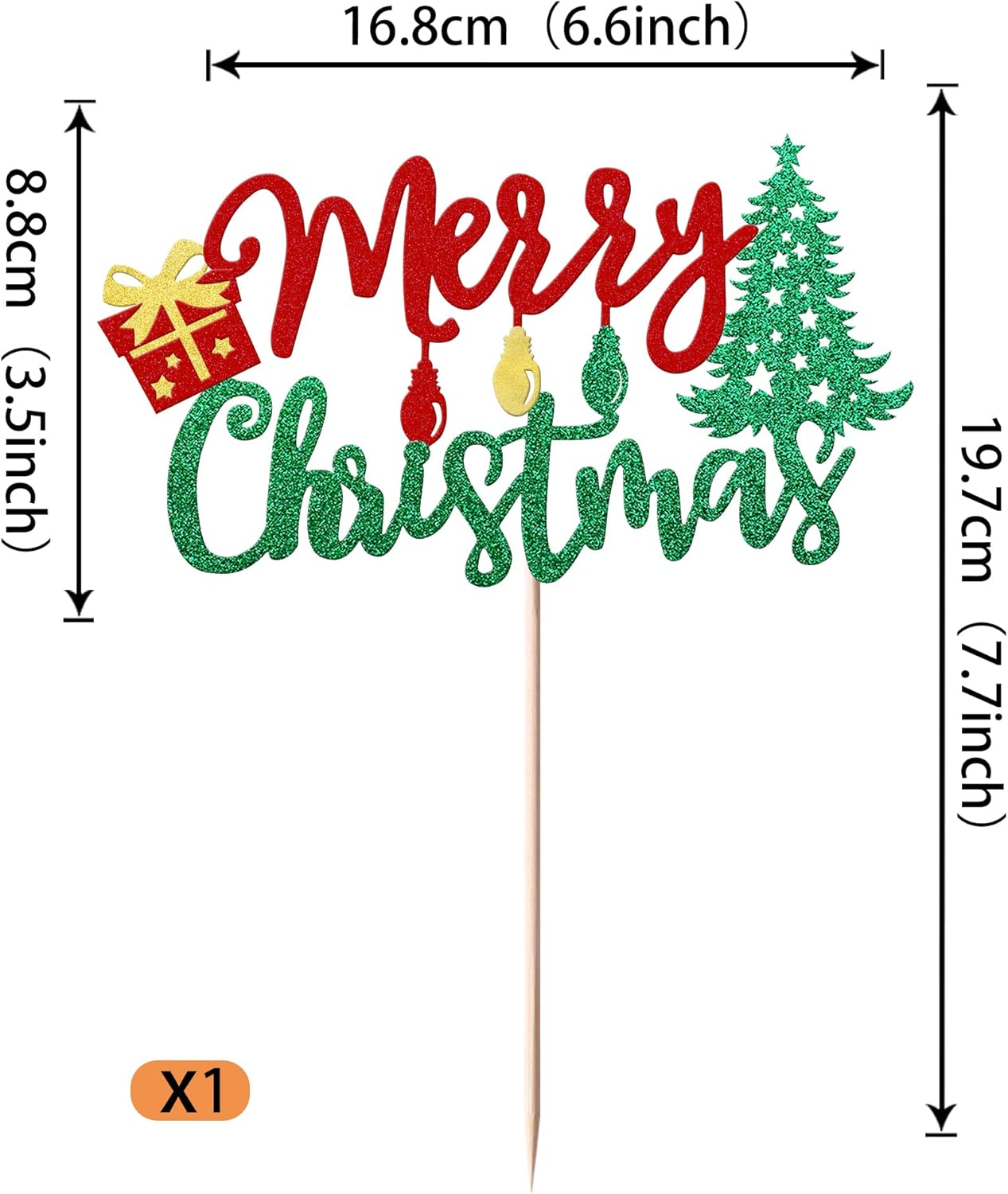 1 Pack Merry Christmas Cake Topper Glitter Lights Gift Box Christmas Tree Cake Pick for Merry Christmas Theme New Year Holiday Kids Birthday Party Cake Decorations Supplies - Design 1 image number 5