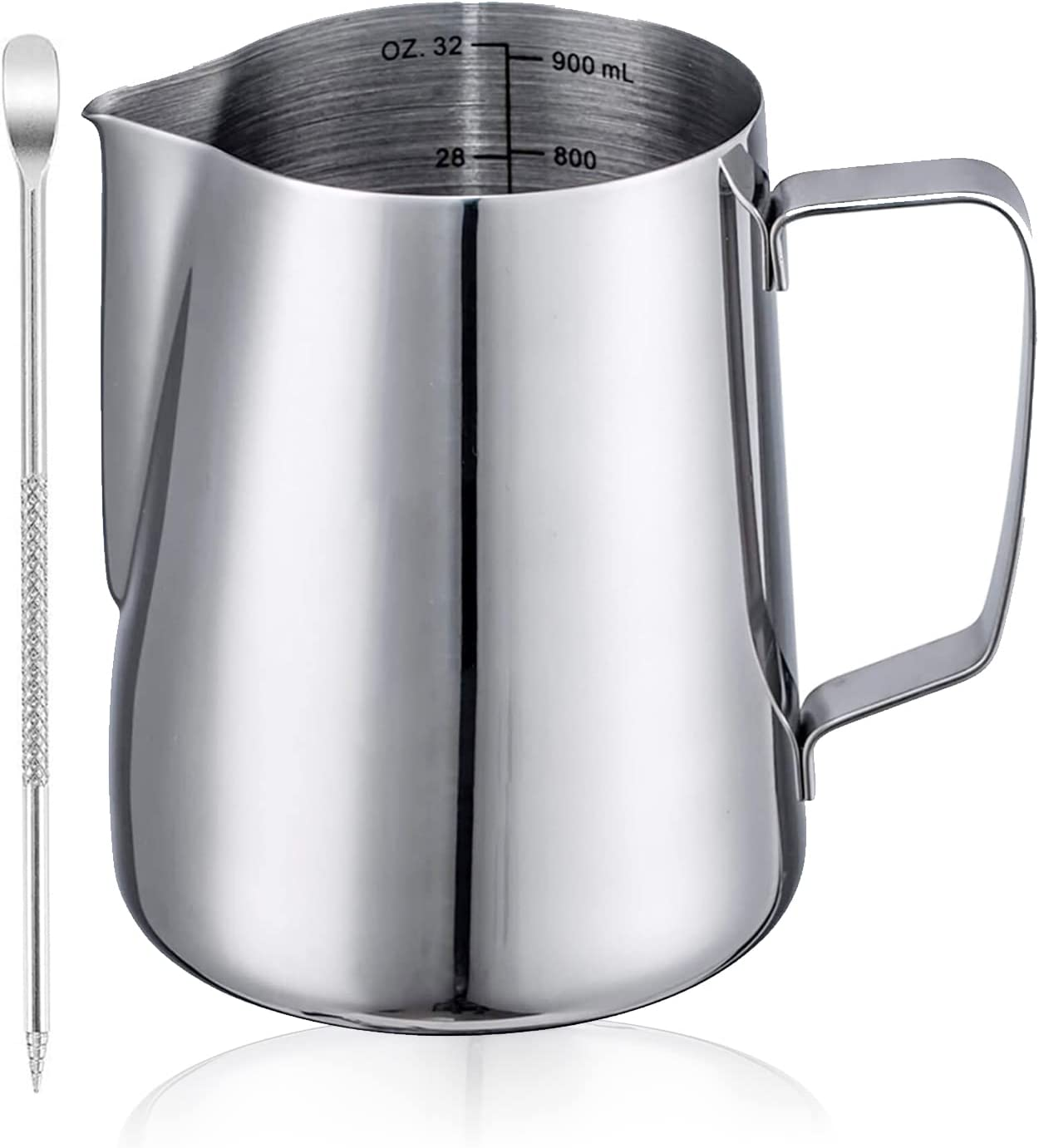 Milk Frothing Pitcher with Decorating Art Pen SUS304, Stainless Steel Milk Frother Cup Steaming Measurements inside for Espresso Machine Coffee Foam Making Cappuccino Latte Art (20 Oz/600 Ml) image number 6