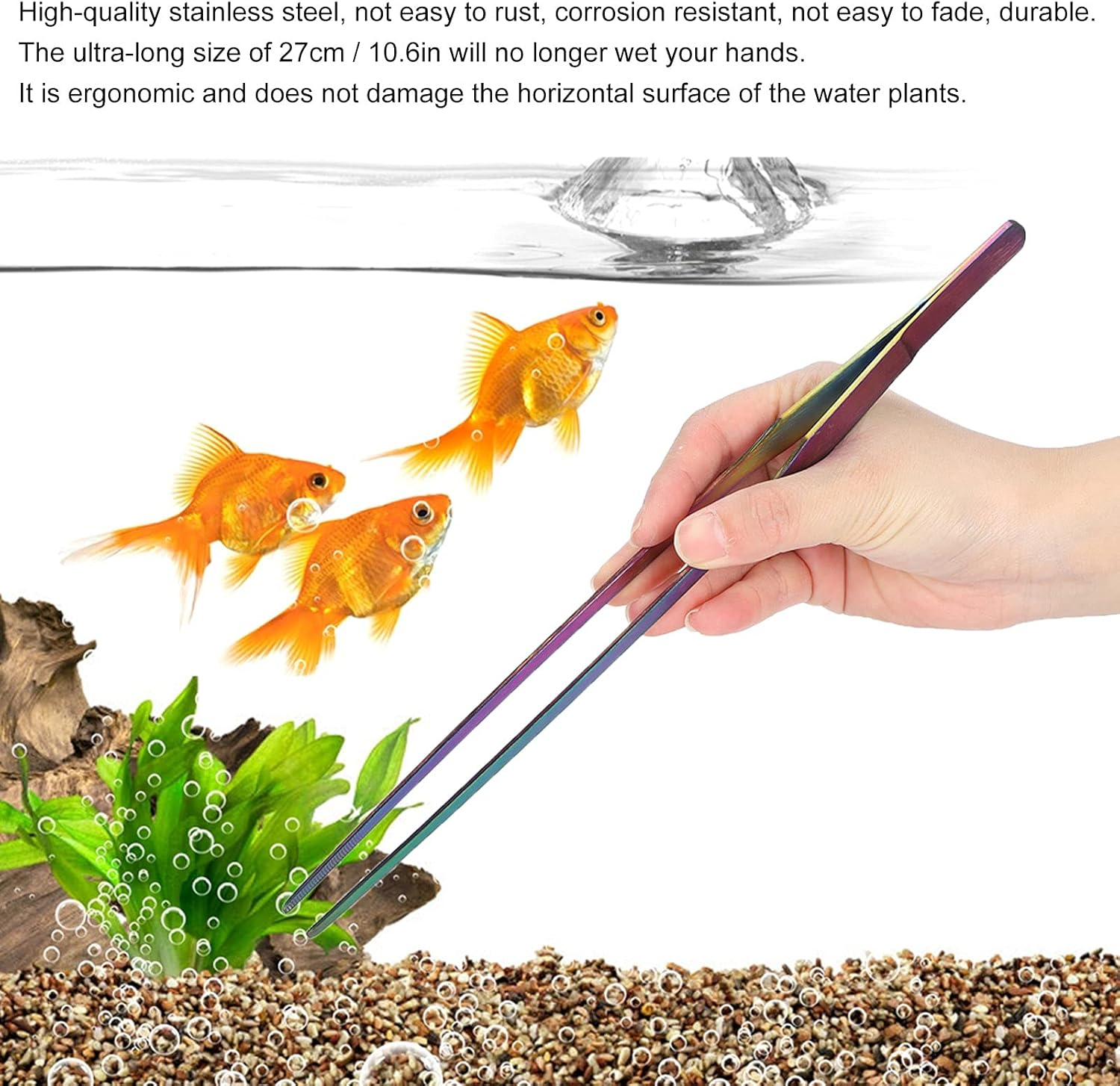 27Cm Aquarium Straight Curved Tweezers Colorful Stainless Steel Aquarium Aquascaping Tweezers Aquatic Plants Clamp/Holder (#1) image number 3