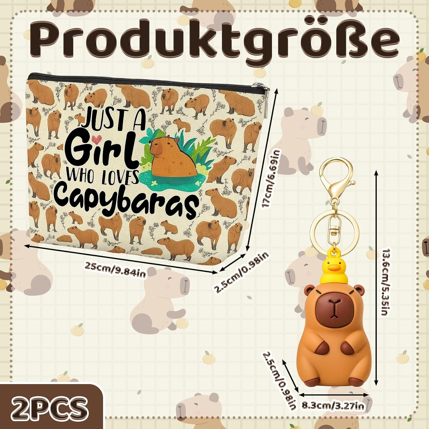Capybara Make-Up Bag with Key Ring, Capybara Backpack, Cute Capybara Set for Travel and Everyday Life, Loved by Boys Women and Dolphin Lovers image number 5