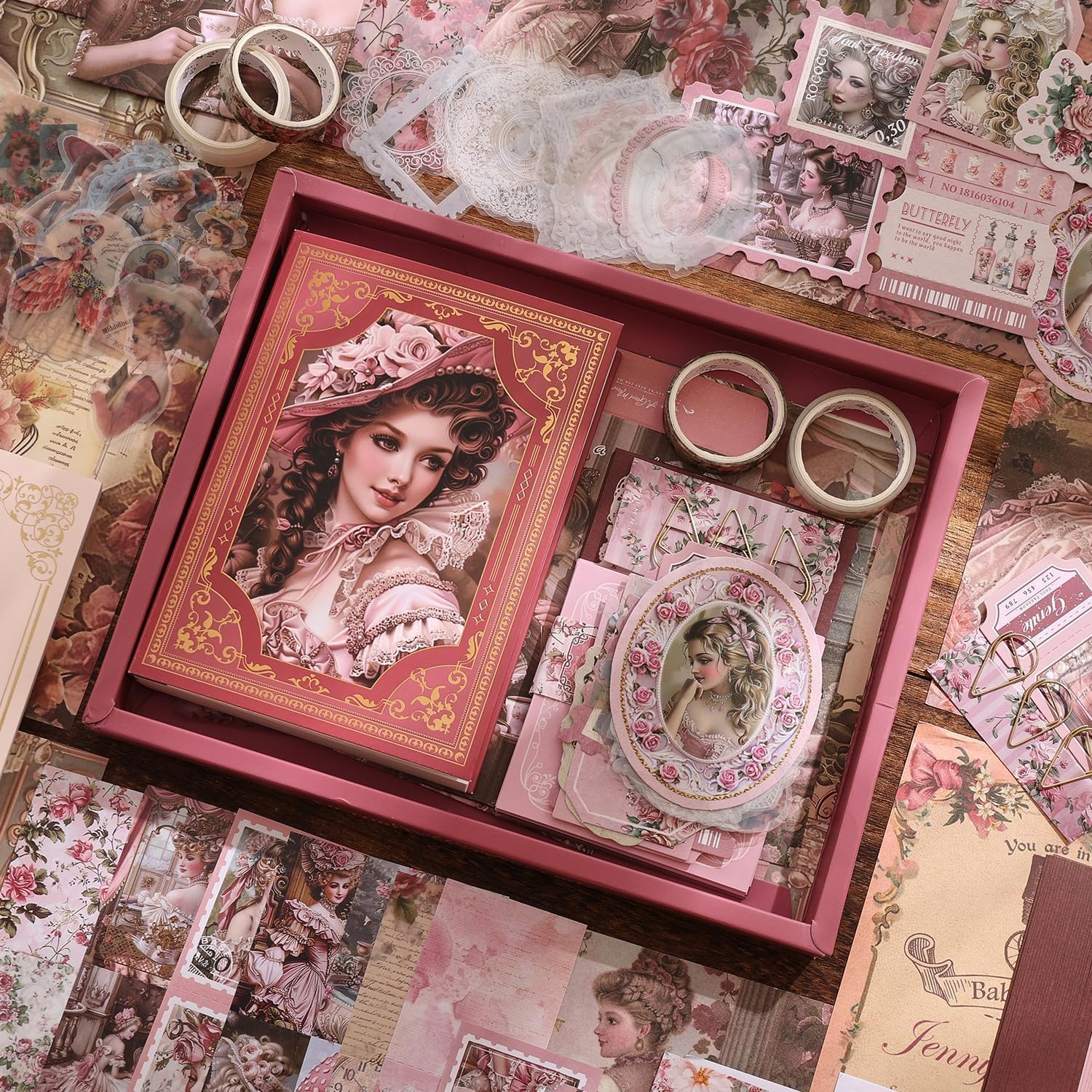 Scrapbooking Supplies Kit, Aesthetic Classical Literature Art Scrapbook Kit for Women Journal, Stationery, A6 Grid Notebook, DIY Journaling Supplies, Birthday Craft Gift image number 4