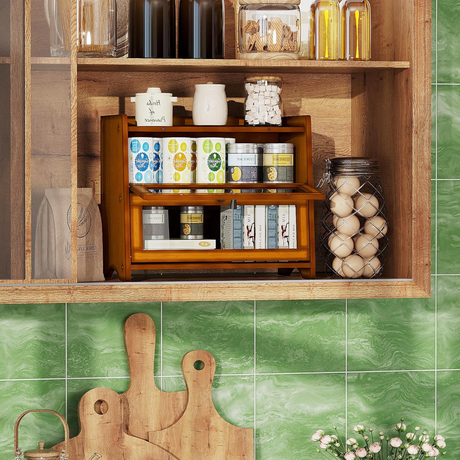 BAMBANG Bread Box for Kitchen Countertop, Extra Large Bamboo Bread Storage Container for Homemade Bread, Double Layer Sourdough Breadox, Bread Bin Organizer for Counter Cabinet Pantry, Brown image number 6