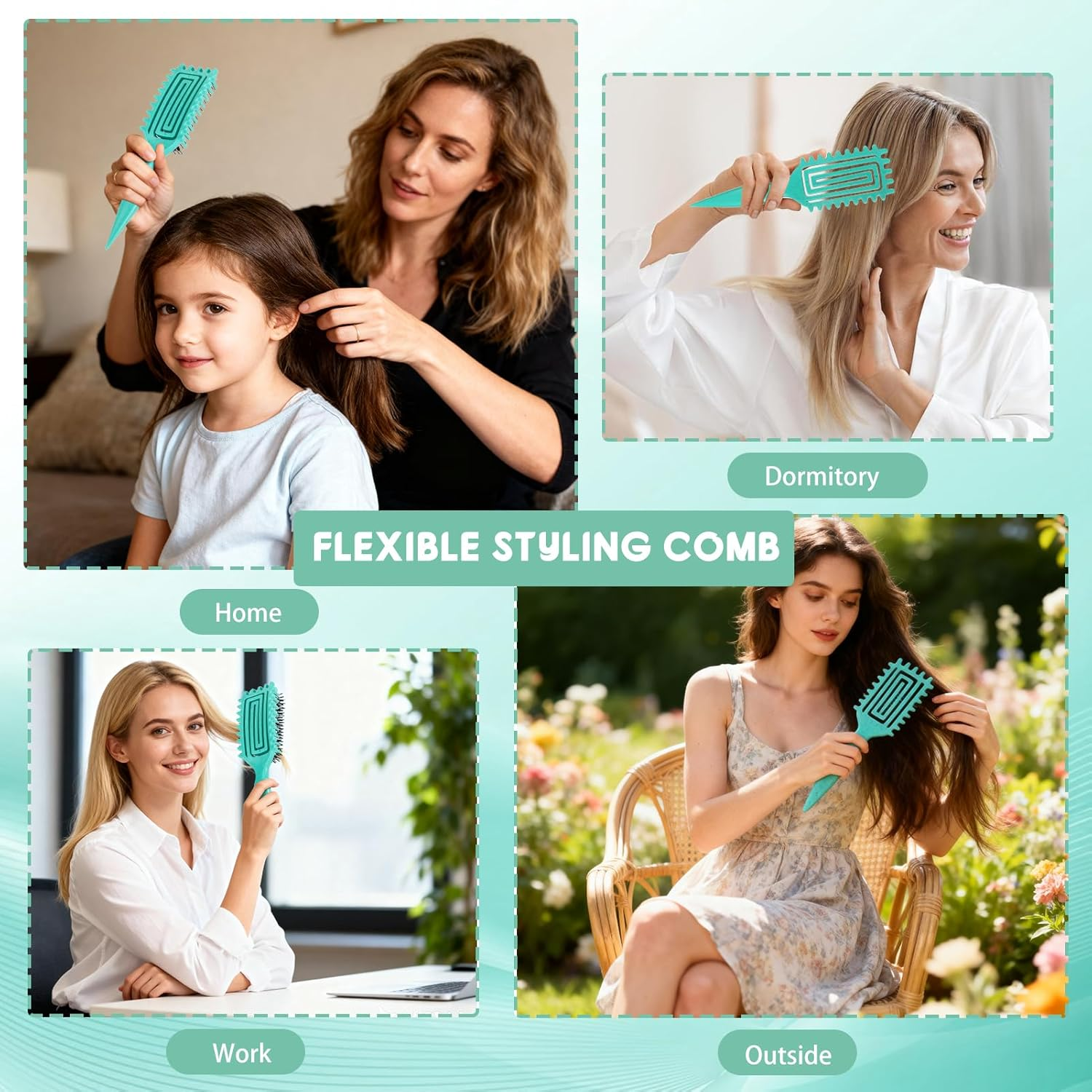 Zikenis Curling Brush, Curly Hair Brush, Define Styling Brush, Curly Hair Brush, for Women, Men and Children, Trendy Curl Hairstyles, for Combing and Shaping (Green) image number 3