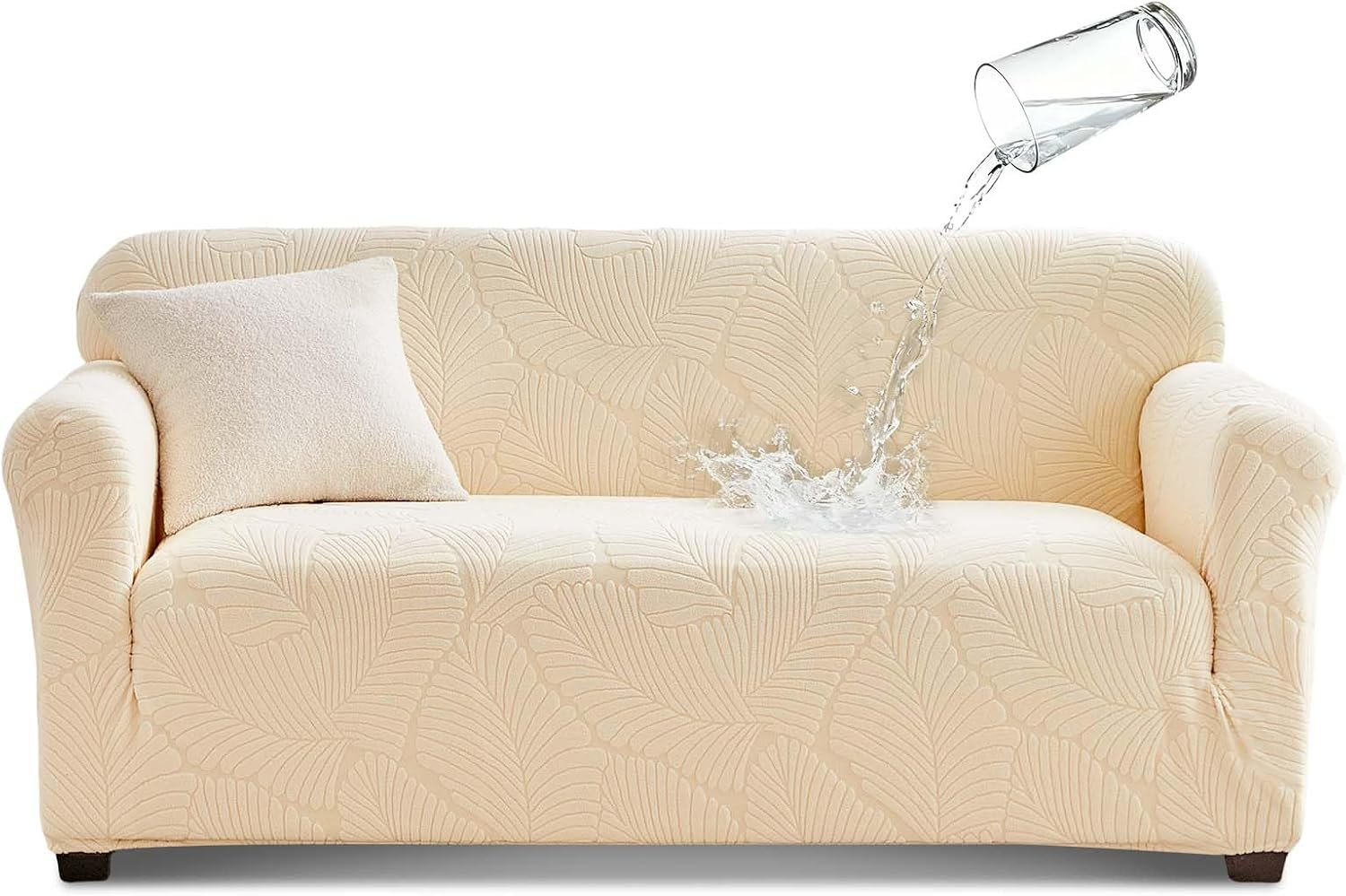 Tokokimo Stretch Soft Sofa Loveseat Couch Cover, Dual Waterproof Sofa Cover 1 Seater, Stretch Maple Leaf Jacquard Sofa Slipcover, Leakproof Furniture Protector for Kids, Pets, Dog and Cat (Dark Gray)