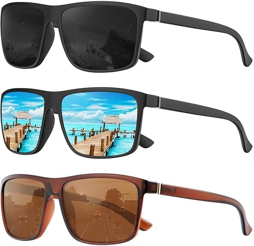 3-Pack Men'S Polarized Sunglasses UV400 Protection - Stylish, Durable, and Comfortable Shades for Driving Boating Hiking Riding
