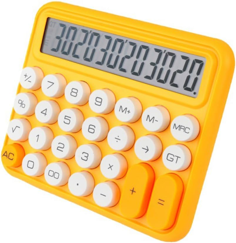 Oimzzr Cute Calculator 12 Digit Large Display Mechanical round Button Gradient Candy D Battery Power Operate Calculator Suitable for Office School Home for Students Accountant Yellow image number 2