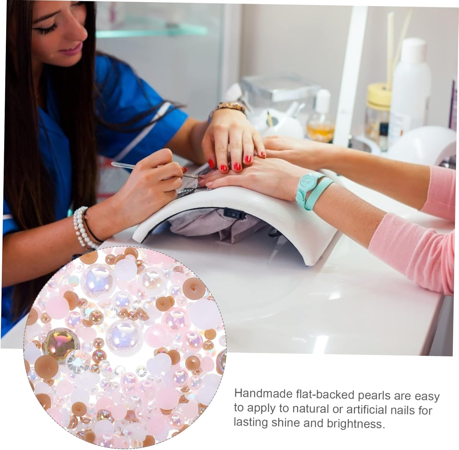 SEWOART Pearl Resin Nail Art Patch for Manicures Shiny Half round Flatback Nail Gems DIY Phone Case Decorative Accessories Pack image number 3