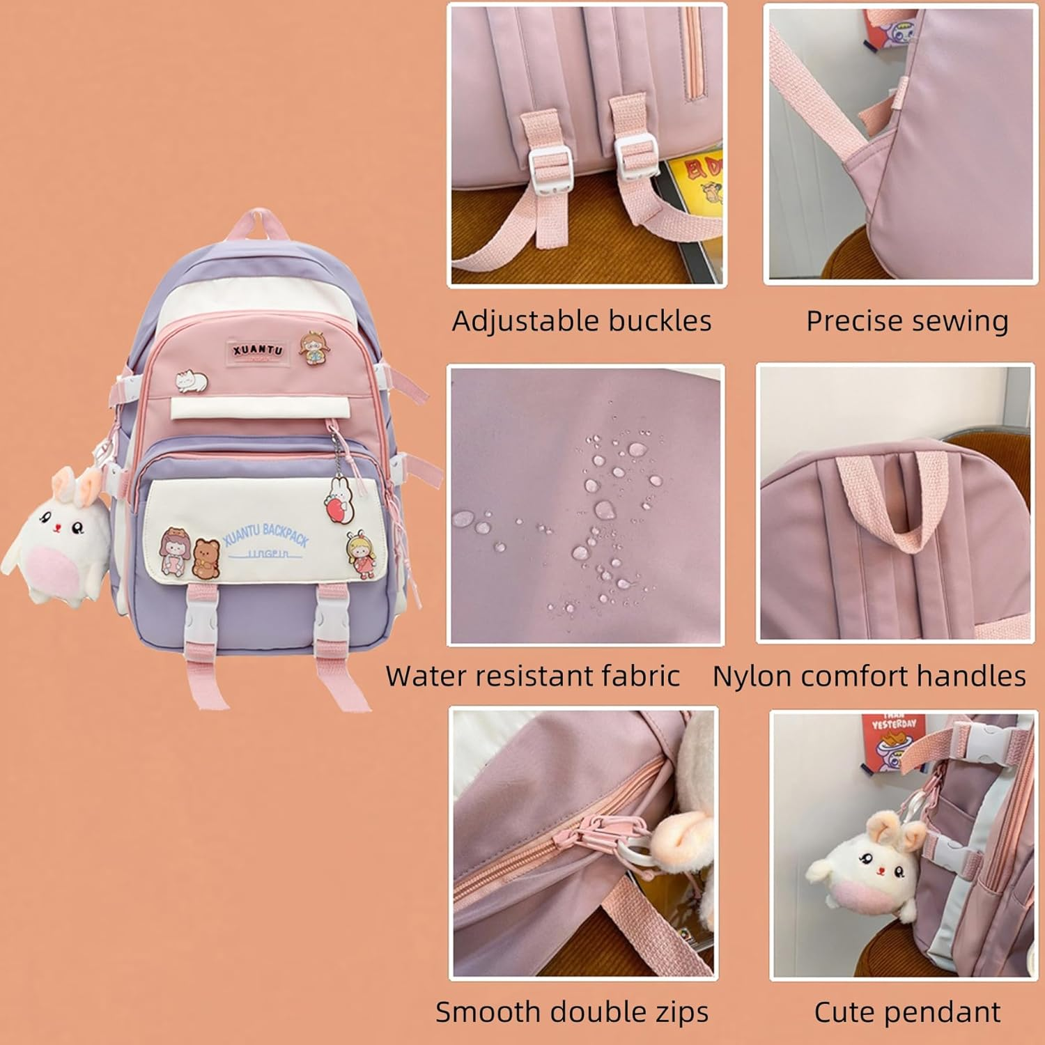 Mfikaryi Kawaii Girls Backpack with Cute,Aesthetic Backpacks for School Bags image number 4