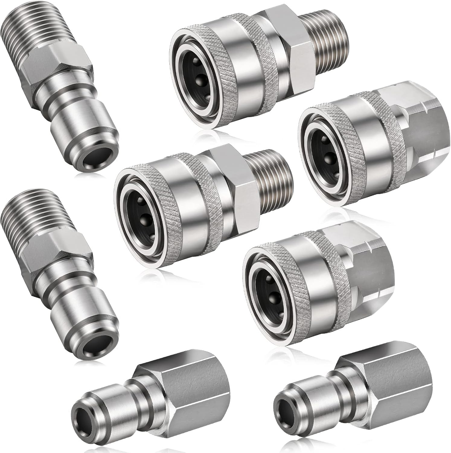 Hotop 4 Sets NPT 3/8 Inch Stainless Steel Male and Female Quick Connector Kit Pressure Washer Adapters Hose Quick Connector (Internal Thread)