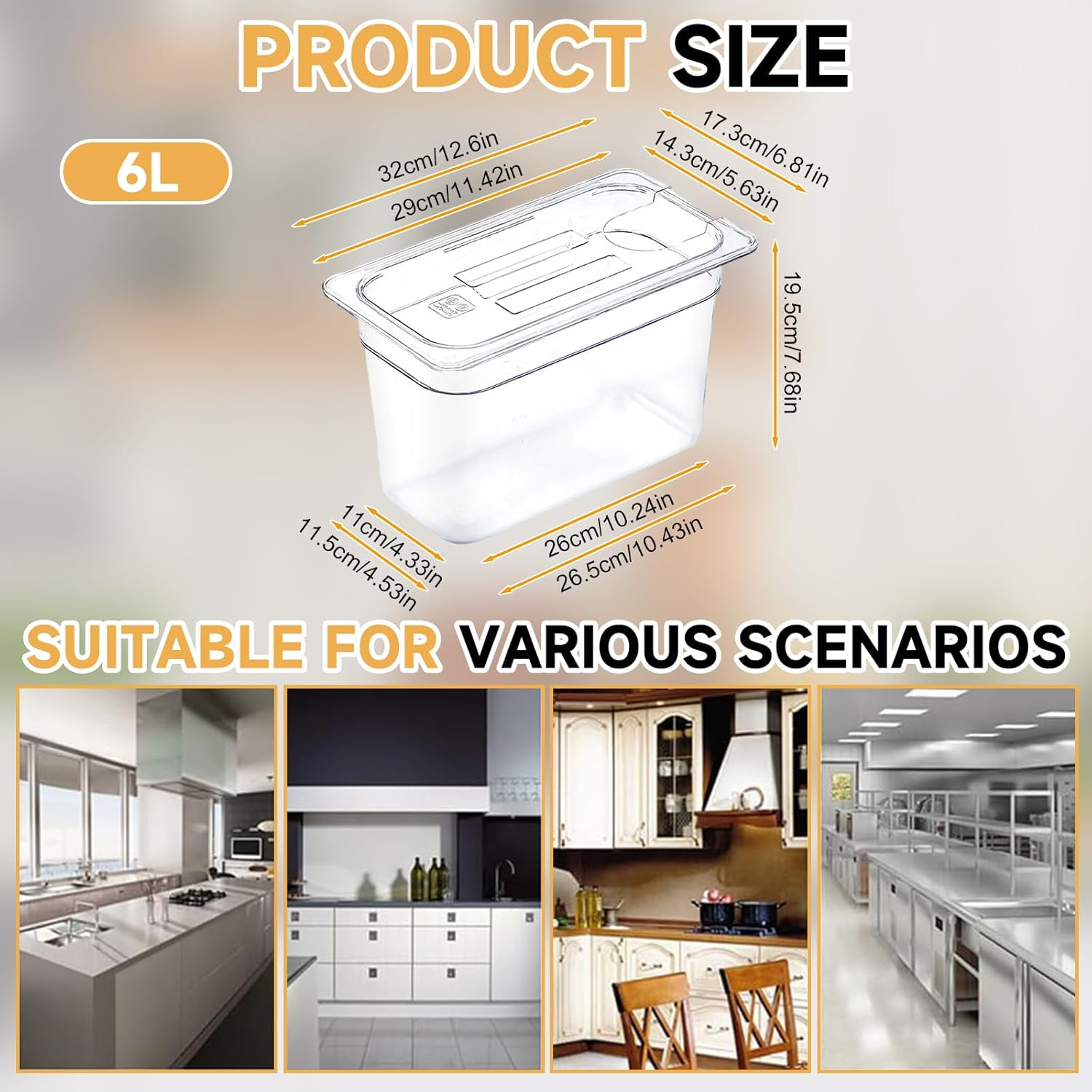 Sous Vide Container with Lid 6L, and Stainless-Steel Sous Vide Rack Compatible with Most Sous Vide Cookers (6L) (6L) image number 1