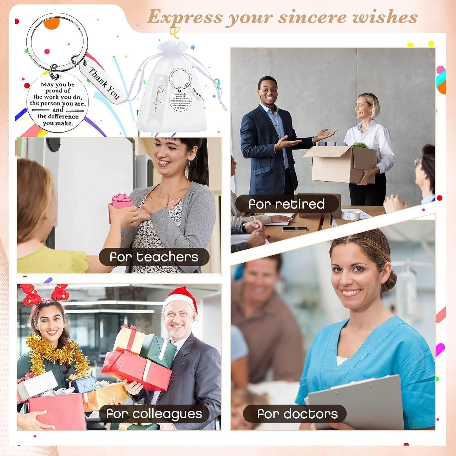 24 Pcs Employee Appreciation Gifts Thank You Gifts Graduation Gifts White Organza Bags with Thank You Cards for Coworker Office Nurse Day Teacher, White, Medium