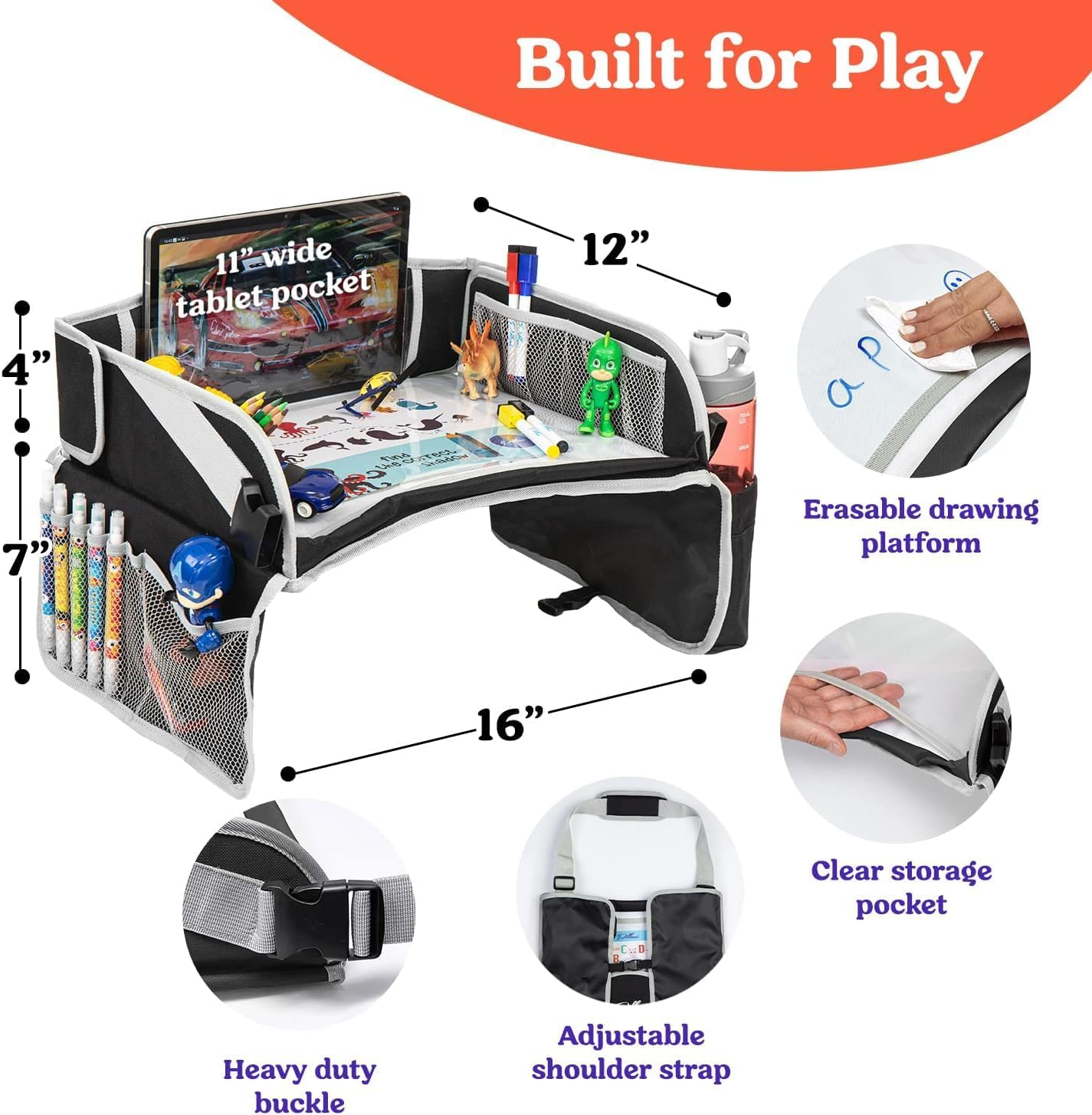 PILLANI Kids Travel Tray for Car - Seat Tray, Road Trip Essentials - Carseat Table Activities - Toddler Lap Desk Organizer for Airplane - Pack of 2 - Airplane image number 1