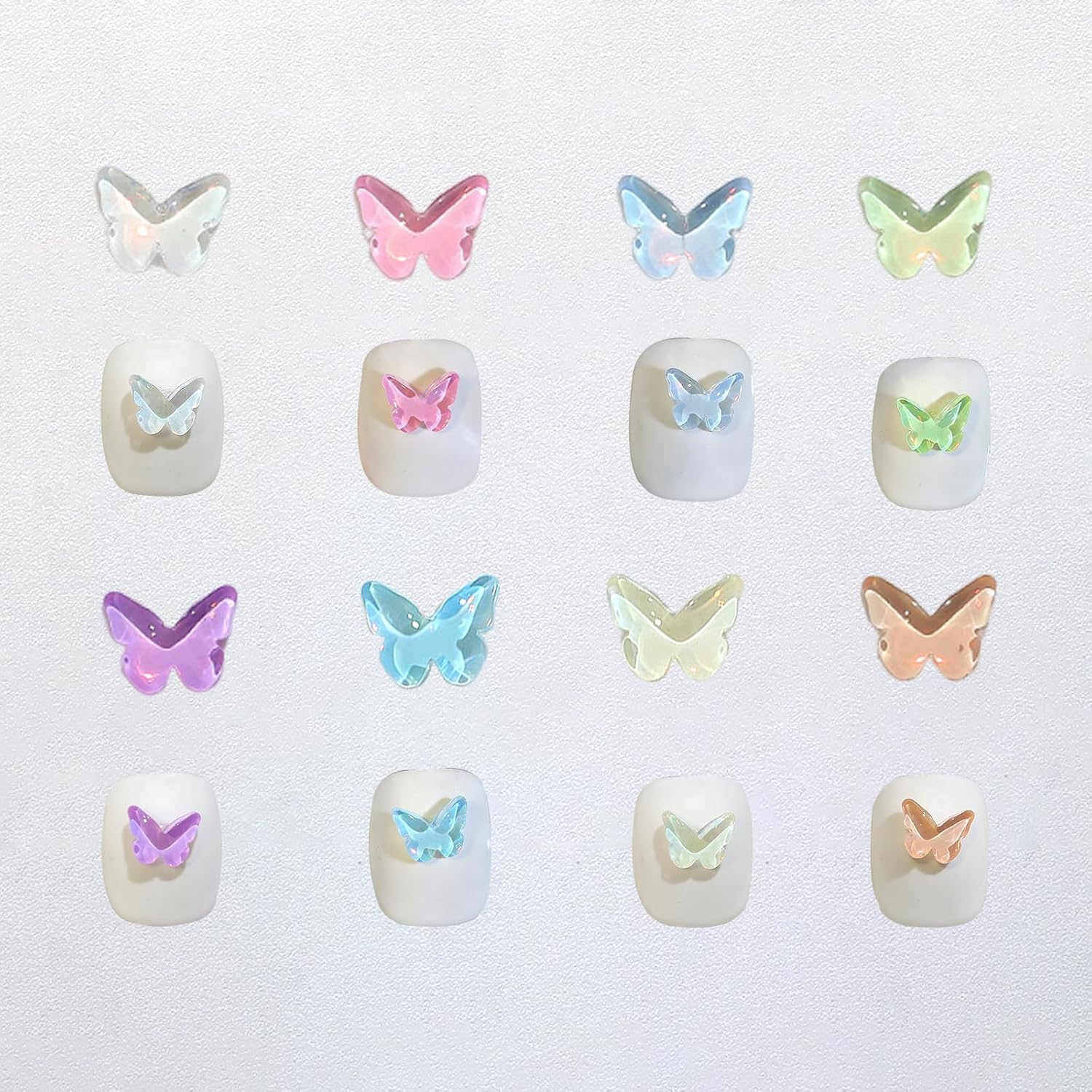 Taoluwin 100Pcs Nail Art Rhinestones, 8X6Mm Pastel Butterfly Gems, Flat Back Glass Rhinestones for Nail Decoration, Crafts & Jewelry Making, 8 Candy Colors Nail Gems Set image number 3