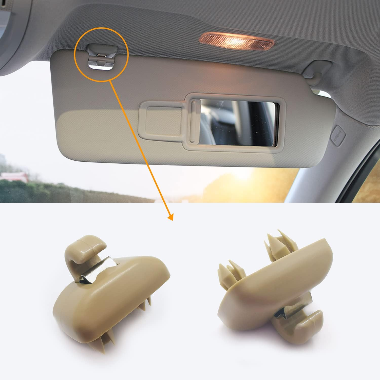 2PCS Inner Sun Visor Clips, Upgraded Car Visor Holder Hook - Compatible with Audi A1 A3 A4 A5 Q3 Q5 S3 S4 S5 TT, OEM: 8U0857562A (Beige)