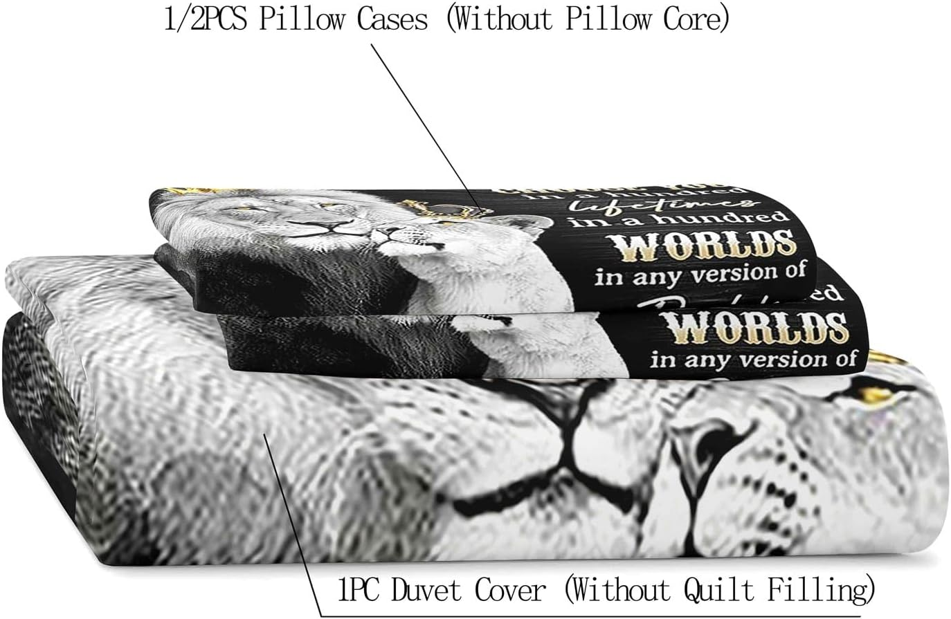 VIVIHOME 3PCS Lion King & Queen Bedding Set, African Safari Animal Black Bedding, Comforter Cover, Wedding Valentines Bedroom Decor for Couples, Romantic Lion Couple Gifts, I Choose You, 2 Pillowcases image number 4