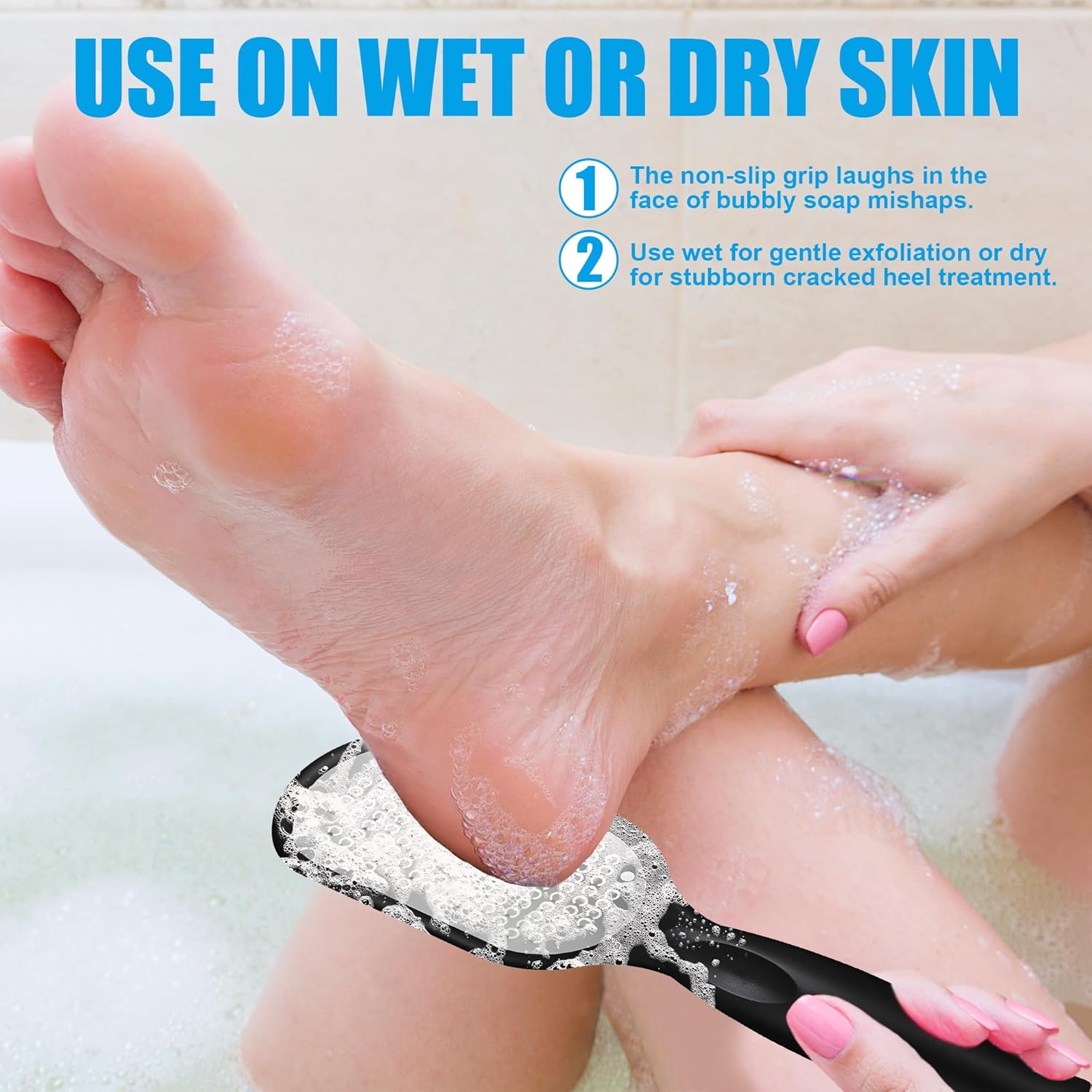 Foot File Callus Remover with Dead Skin Catcher - Mess-Free Wet & Dry Foot Scrubber and Heel Scraper for Cracked Heel Treatment, Home Pedicure & Travel Essential for Men and Women (Black) image number 2