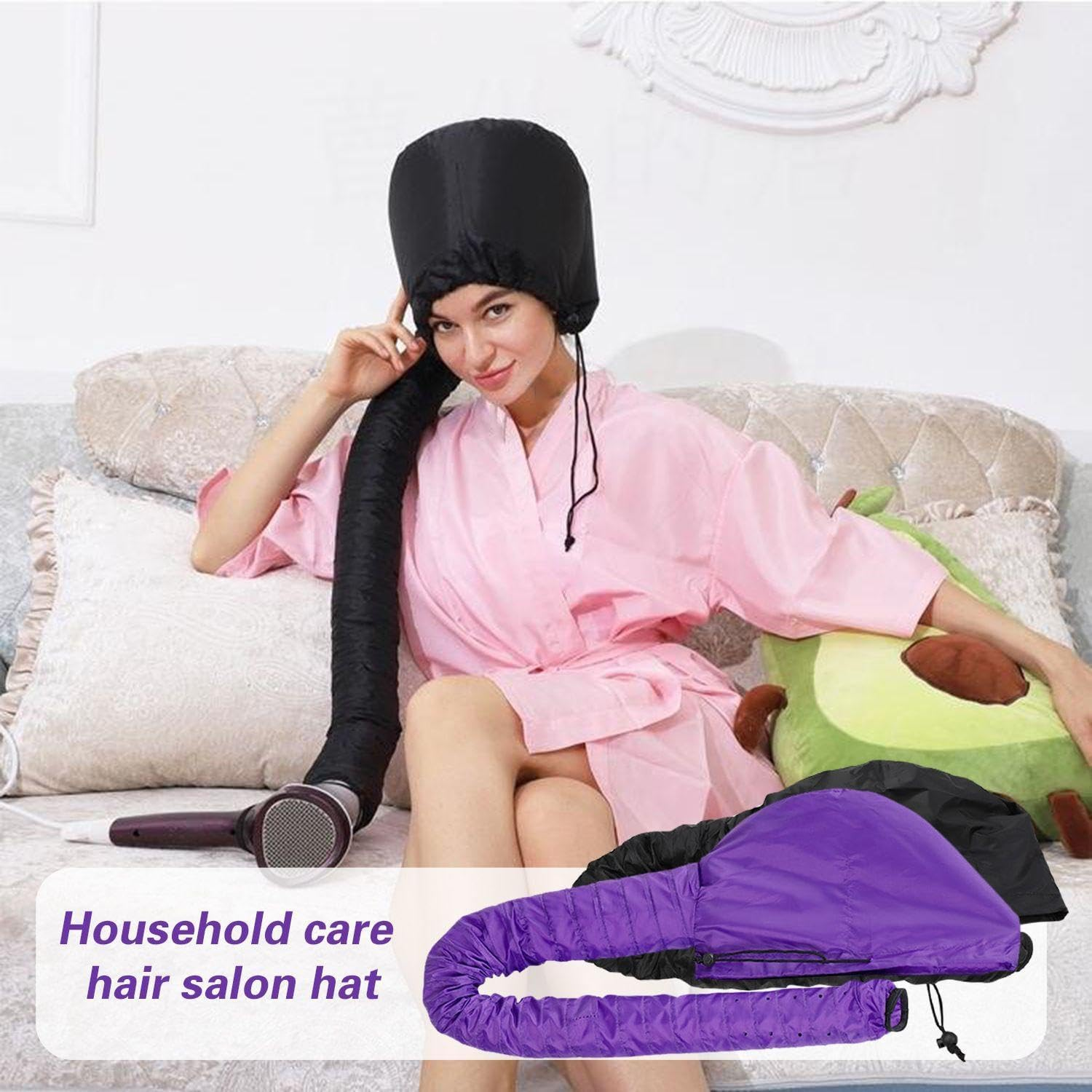 Pack of 2 Hair Dryer Caps, Helmet Drying Caps, Perm Caps for Home Care, Hair Dryer Attachments for Women and Girls image number 4