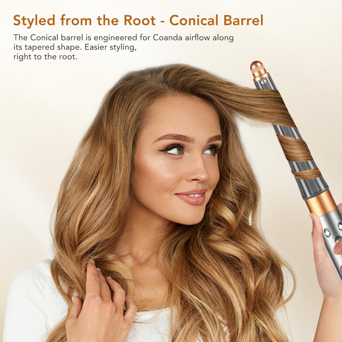 Conical Barrel for Dyson Airwrap Styler, 0.8-1.4Inch/ 20-36MM Auto-Wrap Curling Barrel Attachment for Dyson Airwrap HS01 HS05 HS08, Copper image number 1
