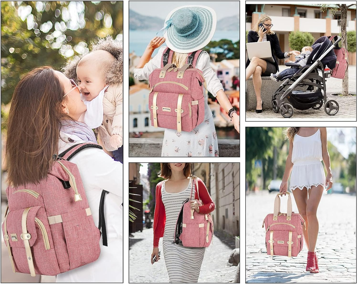 Nappy Changing Bag, Diaper Bag Backpack, Baby Diaper Bag for Mom, Travel Baby Bags Backpack for Women, Insulated Pockets Portable Toddler Diaper Bag with USB Charging Port, RFID Anti-Theft Pocket image number 2