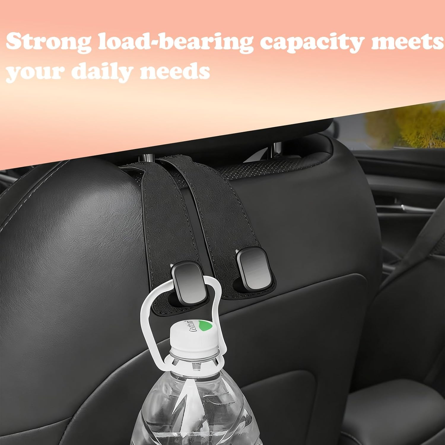 4Pcs Car Seat Backrest Double Hooks, Car Seat Head Hook Holder, Leather Purse Hanger Holder for Bags Durable Metal Interlayer Design for Organizing Items (Black) image number 5