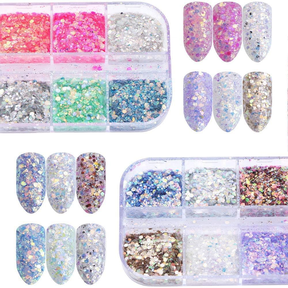 3 Boxes 36 Colors Nail Sequins Shiny 3D Nail Glitter Flakes Manicure Make up DIY Nail Art