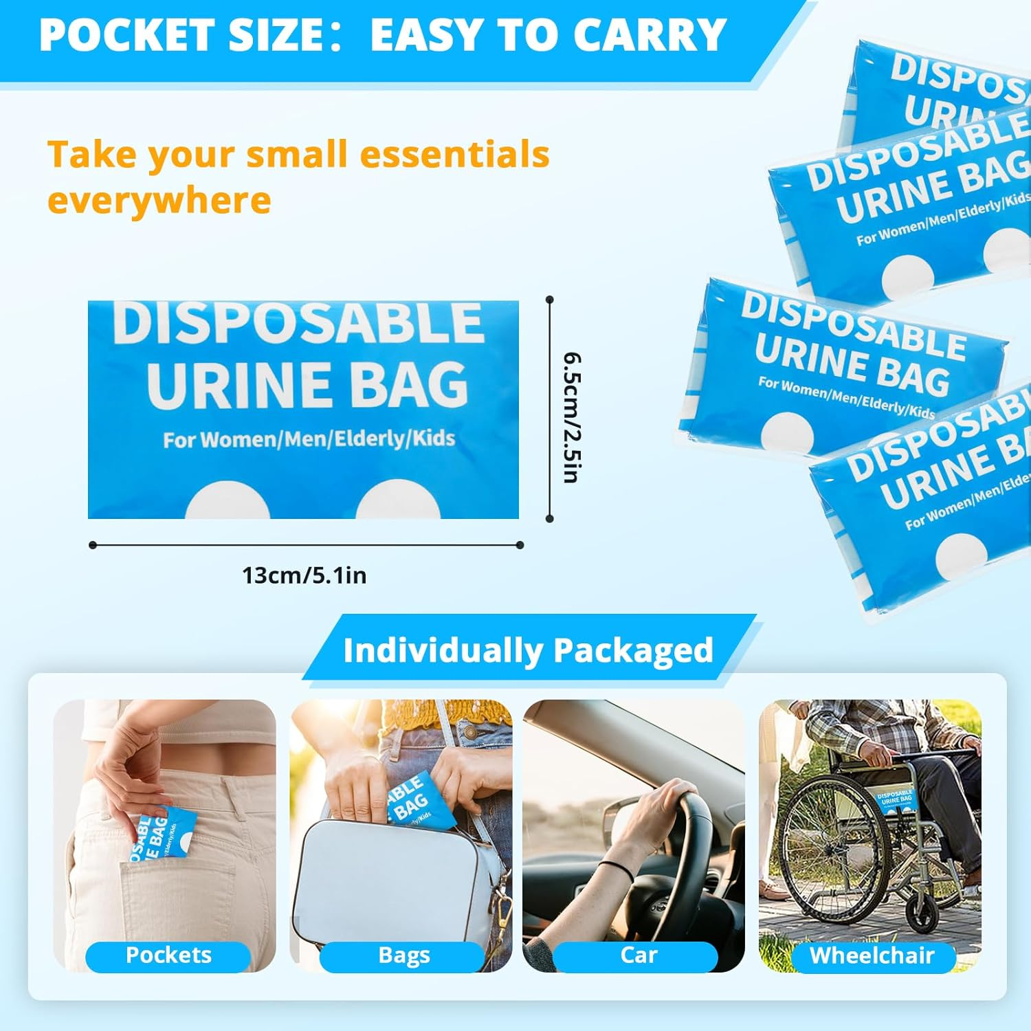 Disposable Urine Bag for Travel - 900ML Portable Pee Bags for Women Men 12 PCS/24PCS Emergency Vomit Bags Unisex Urinal Toilet Bag for Car Camping, Road Trip,Traffic Jams, Pregnant, Kids, Patient