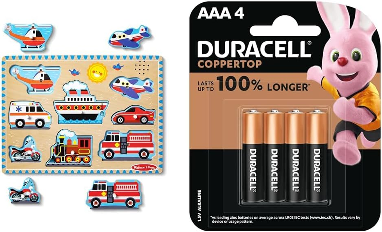 M&D - Vehicles Sound Puzzle - 8 Pieces with Duracell Coppertop AAA Batteries (Pack of 4)