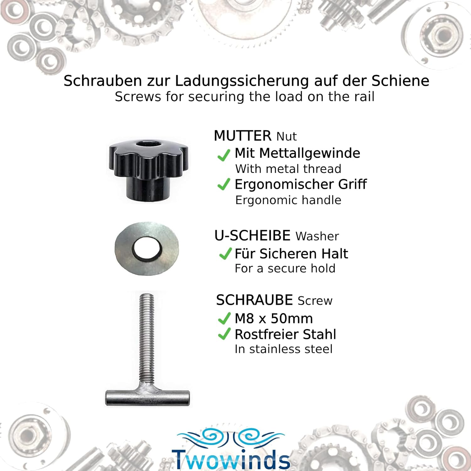 Twowinds Load Securing Screws Interior Guide Rail Anchor Fixing Screws for Fridge, Potty, Compatible with VW T5 T6 Multivan Transporter California 7H5883189E, 7H5883084C (4 Lots) image number 2