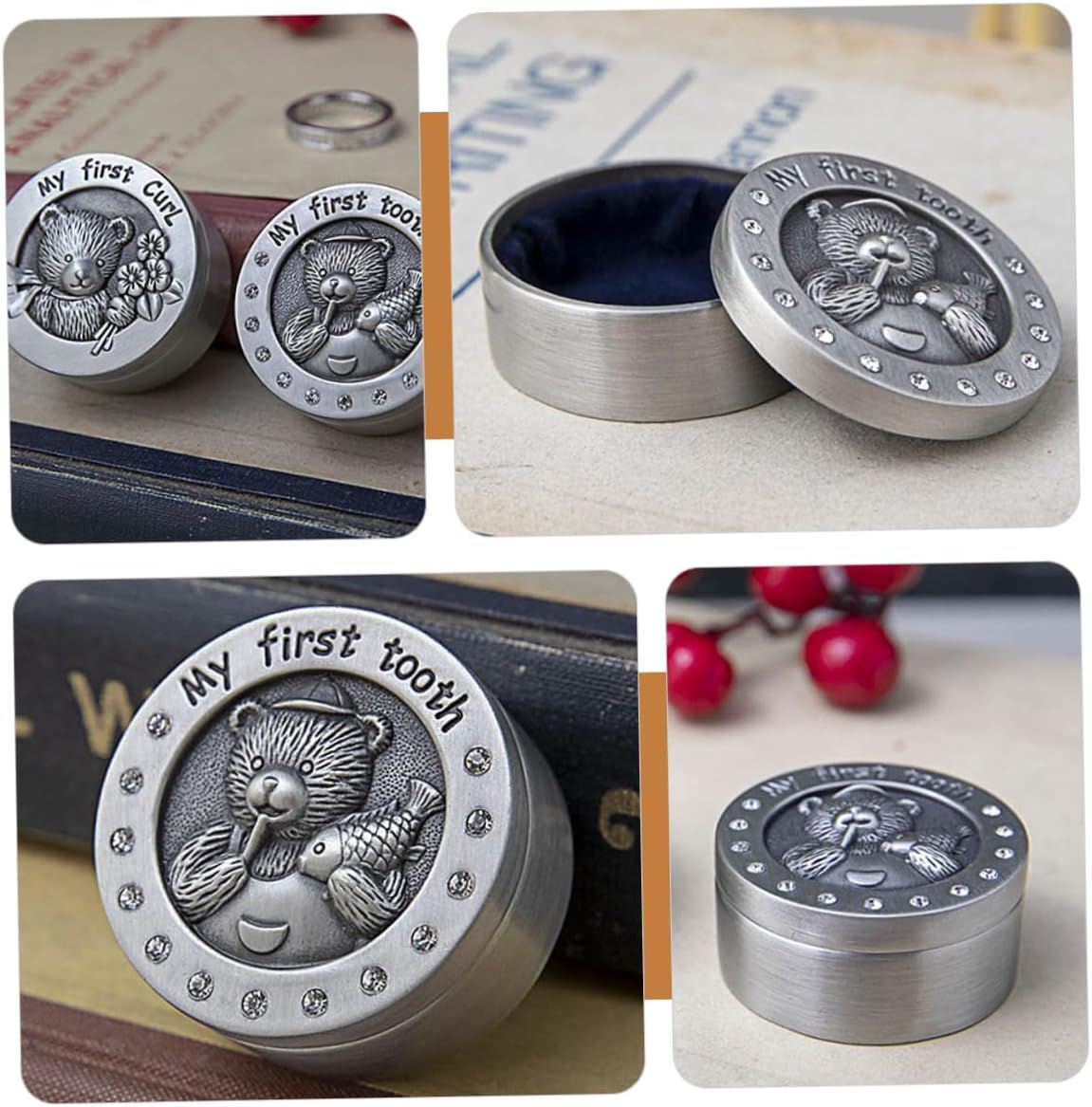 ERINGOGO Baby Tooth Keepsake Box for Kids Metal First Tooth Holder Unique Keepsake Container for Newborns Vintage Style Boys and Girls image number 6