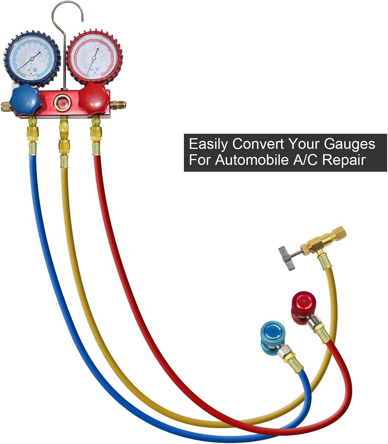 SAVITA Car Air Tool Set, AC R134A Quick Couplers Adapters R134A Can Tap with Tank Adapter for 1/4 Inch Coolant Distributor. and 1/2 Inch Fitting AC Hose Gauge image number 3