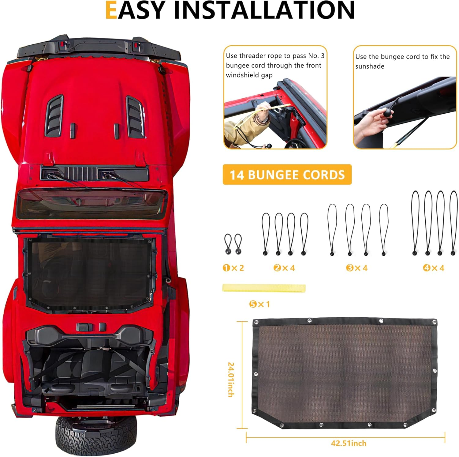 Sunshade for 2018-2023 Jeep Wrangler JL JLU 2 Door 4 Door Front Mesh Sun Shade JL Sunshade Bikini Soft Top Roof Cover Net Accessories, Blocks UV, Wind, Noise, Black image number 5