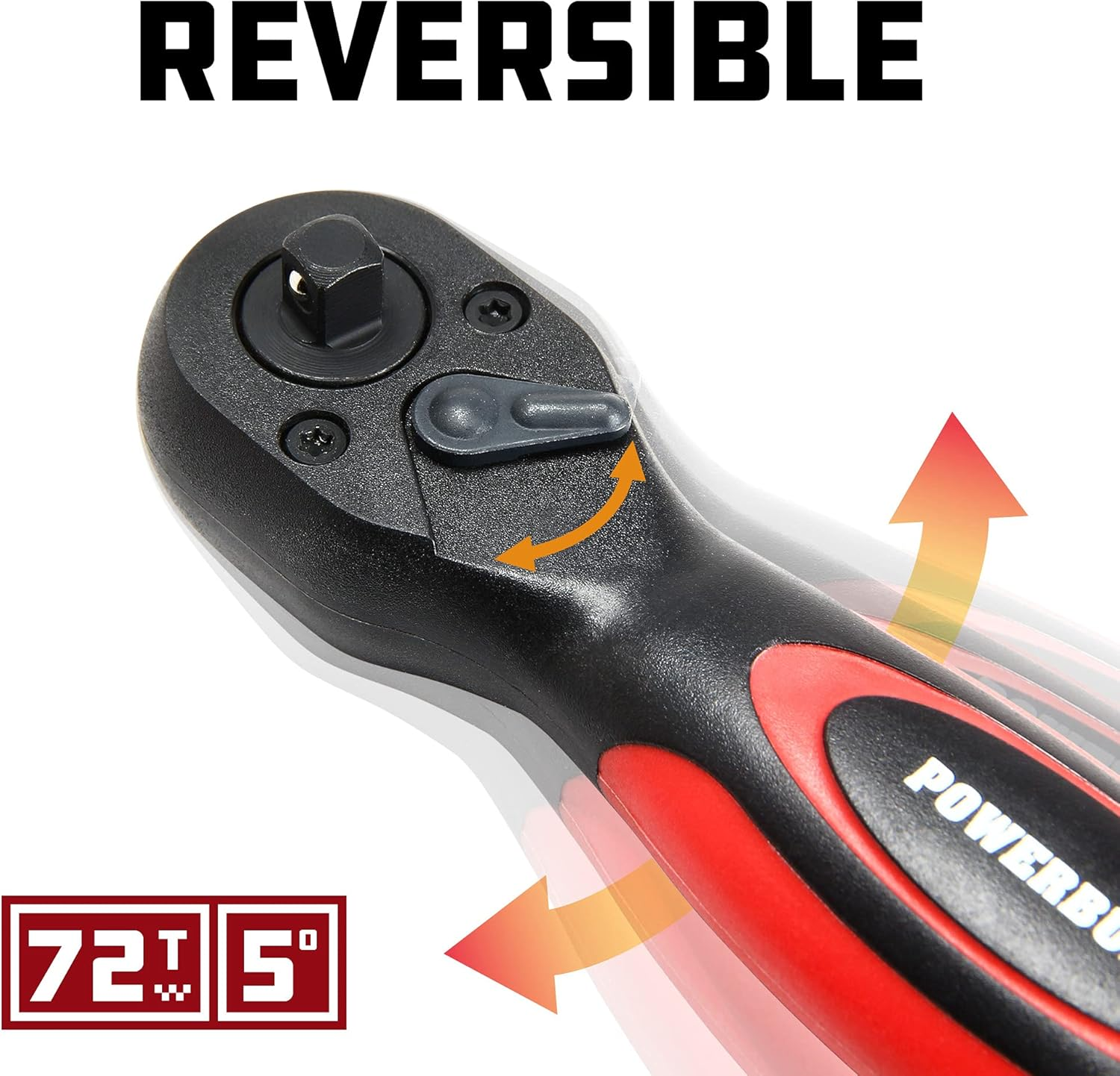 Powerbuilt Stubby Ratchet 3/8 Inch and 1/2 Inch Drive, Reversible Socket Wrench, 72 Tooth, Offset Comfort Handle - 940481 image number 1