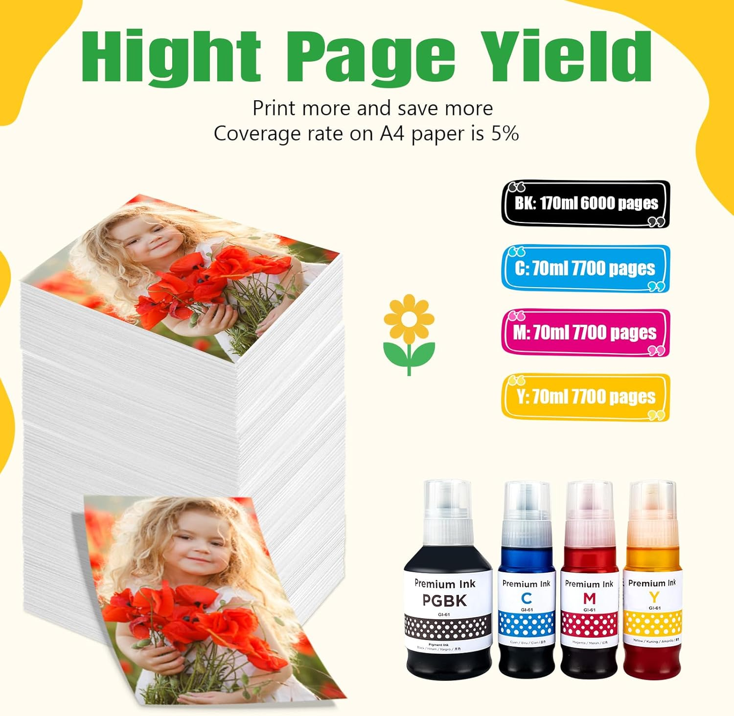 Artitech GI 61 Ink Bottle Replacement for Canon GI-61 Use for Canon PIXMA G3620 G3625 G3630 G3660 G3670 G3675 G3680 G3690 G4670 G4680 Printers (1B 1C 1M 1Y) image number 6