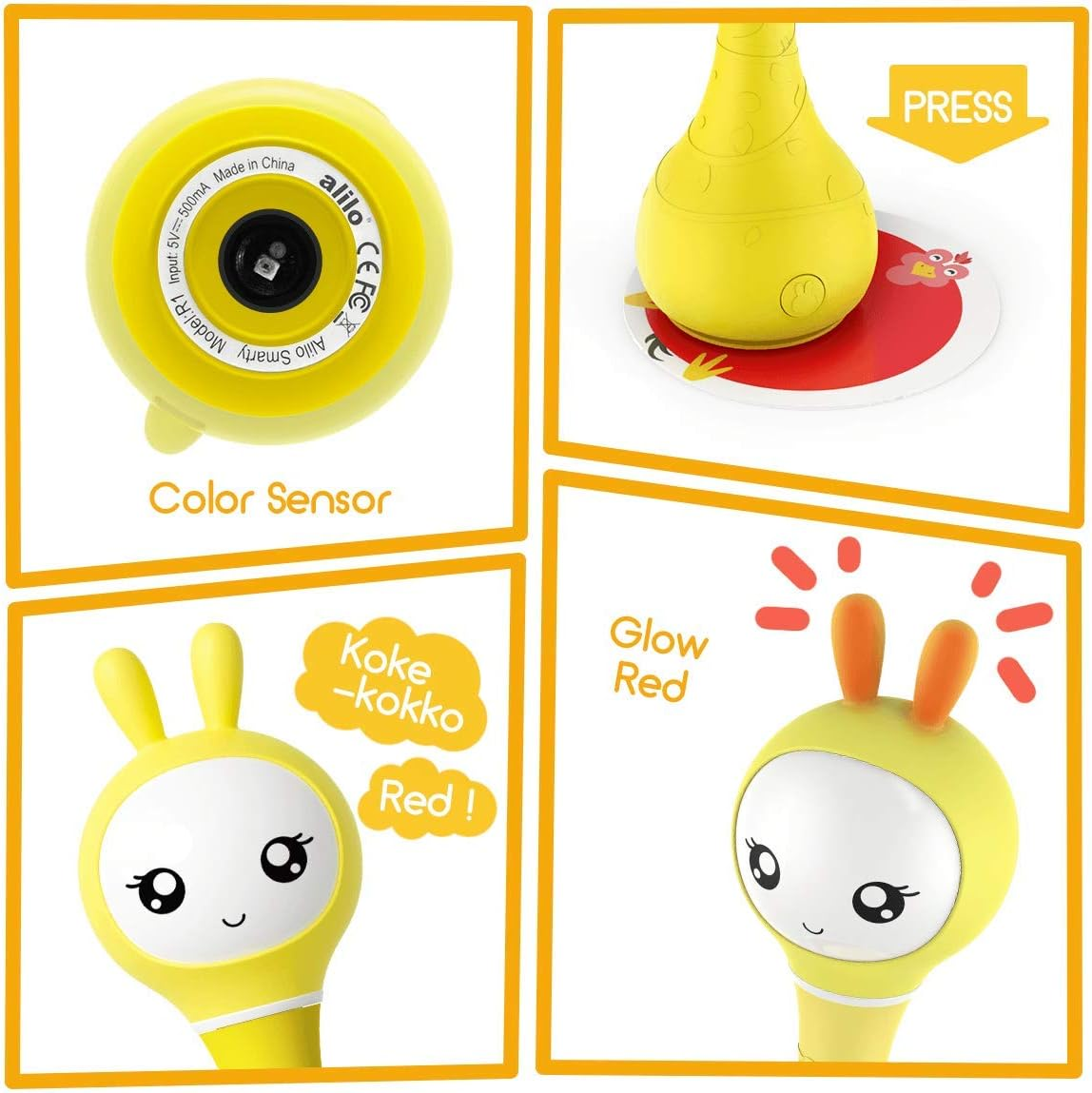 Alilo Smarty Rattle R1 Baby Toy &ndash; Interactive Sound & Light Rattle for Infants 0&ndash;24 Months | Bpa-Free Silicone | Musical Learning Toy with Stories, Colour Recognition & Soothing Lights (Yellow) - Blue image number 3