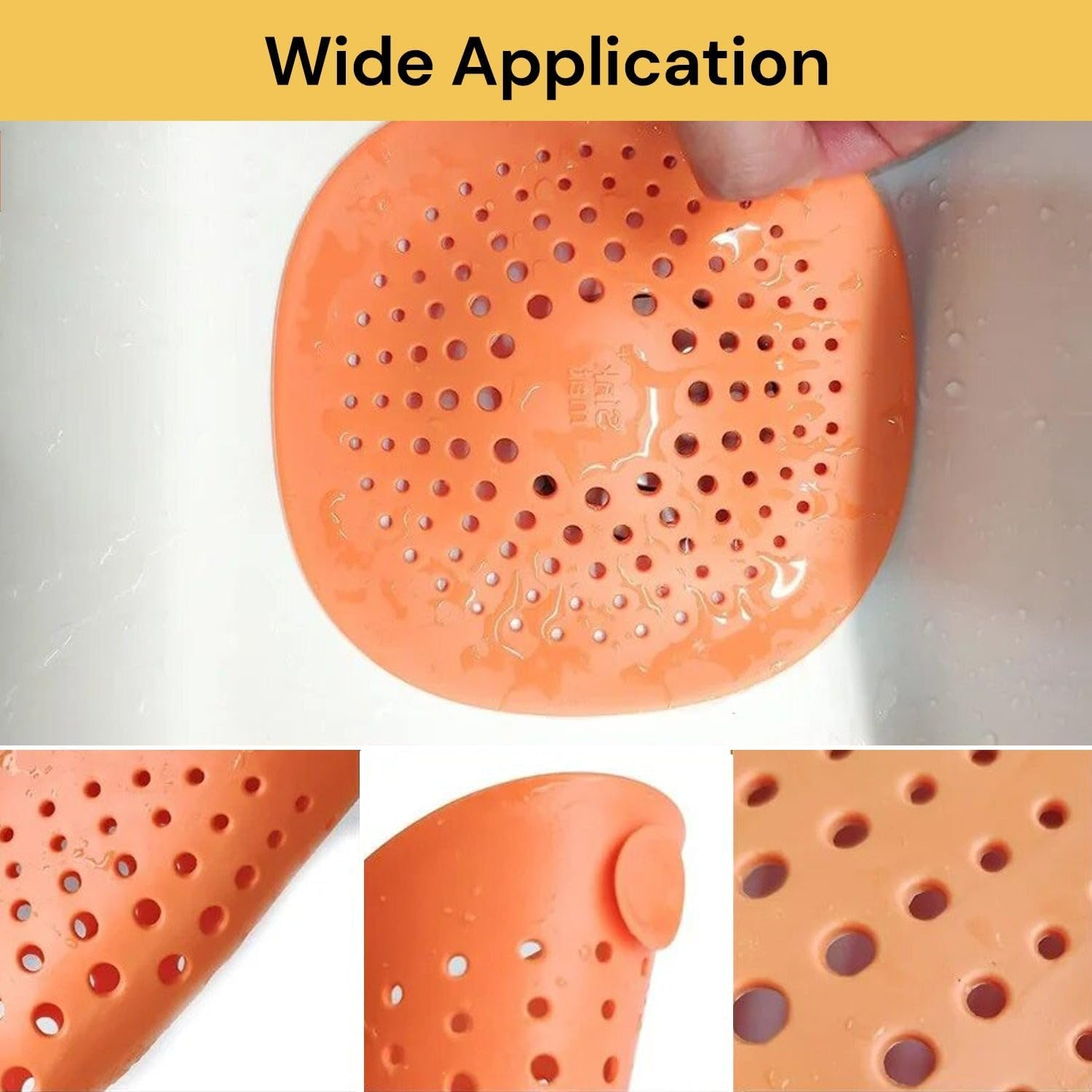 EZONEDEAL Hair Catcher Drain Cover Shower Silicone Hair Stopper with Suction Cup Easy to Install Bathroom Tubs Bathtub Kitchen Strainer Sink Waste Filter Mat (Orange) - Grey image number 2