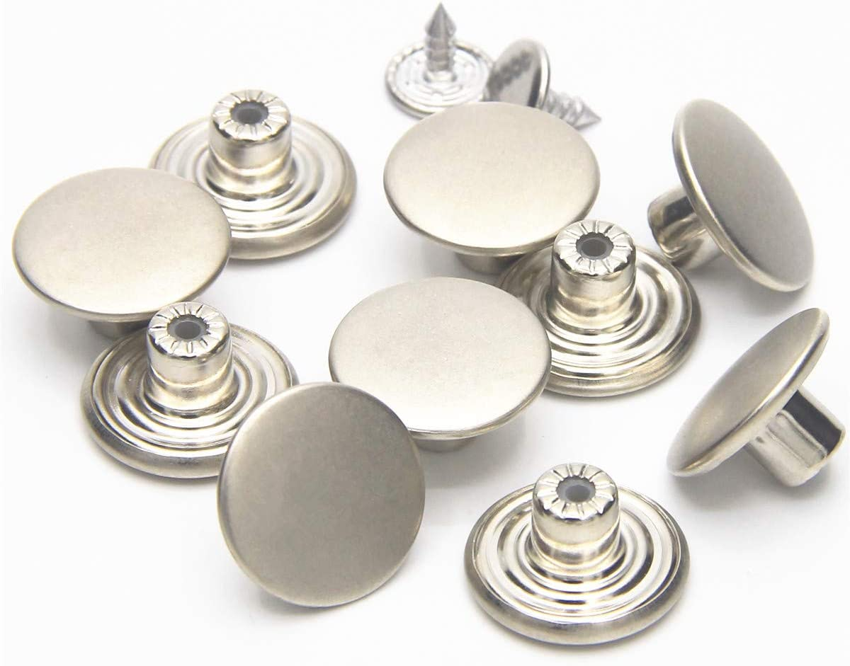 17Mm Brass Jeans Buttons, No Sew Metal Buttons Tack Buttons Replacement Kit (Red Copper)