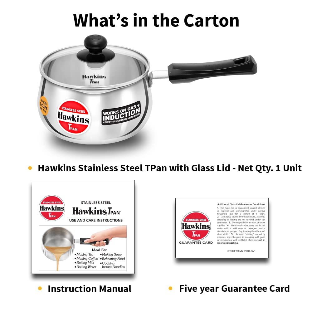 Hawkins Futura Steel Tea Pan with Glass Lid, 2.0 Litre Capactiy, Silver image number 3