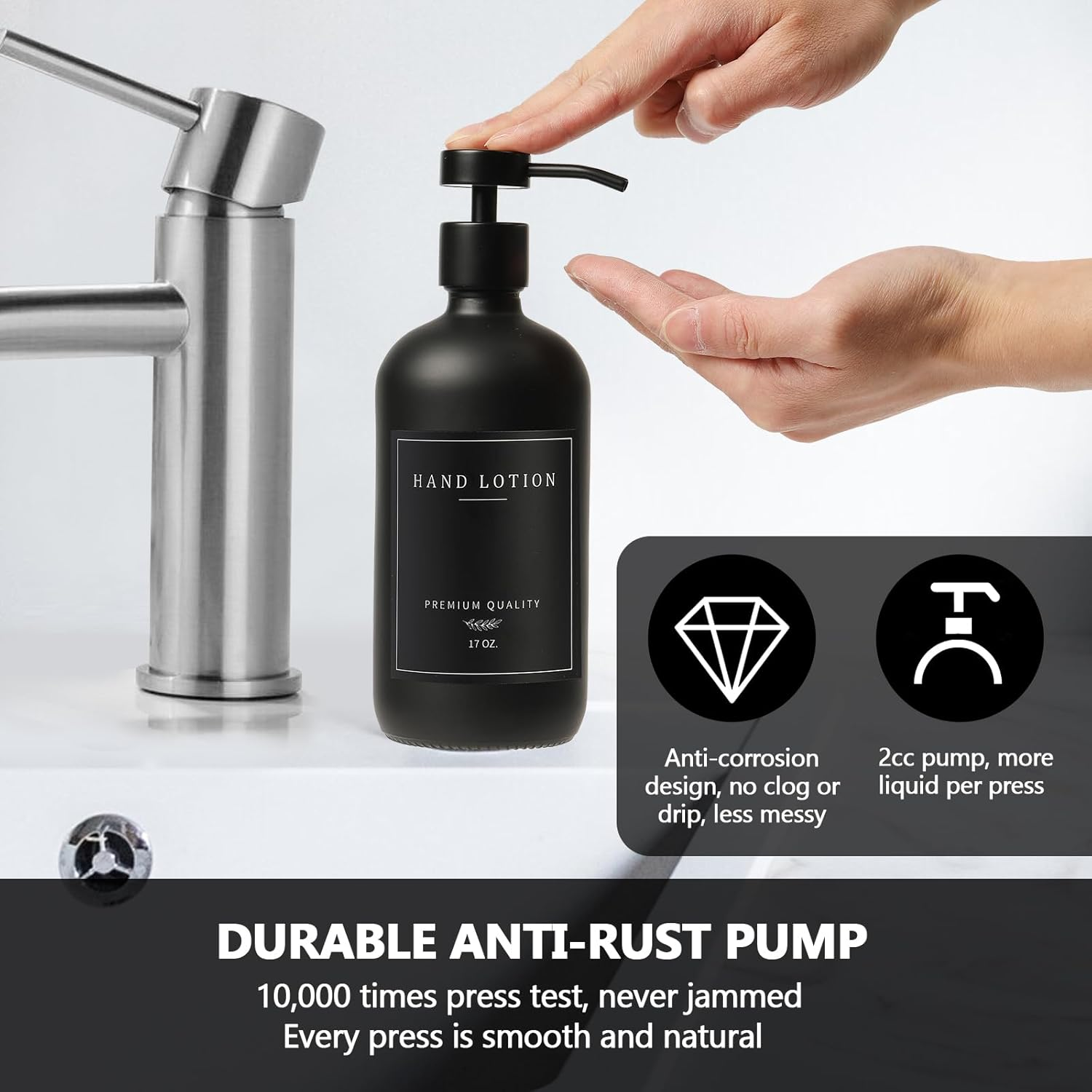 Black Soap Dispenser - Kitchen Hand Dish Soap Dispenser, Glass Bathroom Soap Lotion Dispenser with Tray, Dishwashing Liquid Dispenser, 14 Stickers, Black Bottle/Black Pump-Pd - Black Bottle/Black Pump image number 6