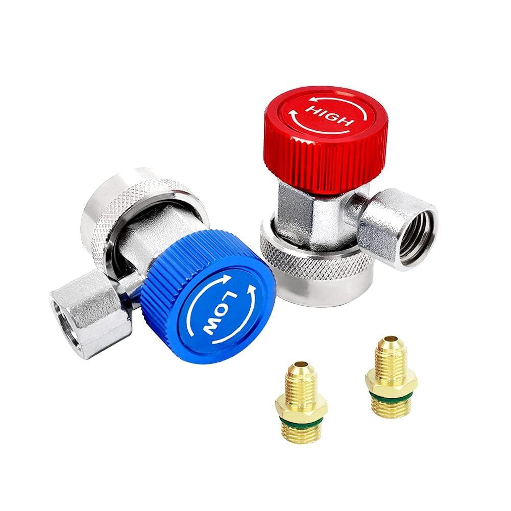 2PCS Car AC R134A Quick Connectors System Port Adapters Couplers Low High Set Conversion Kit for HVAC Auto Air Conditioning with Manifold Hose Gauge (1/4"-T Shape) image number 4