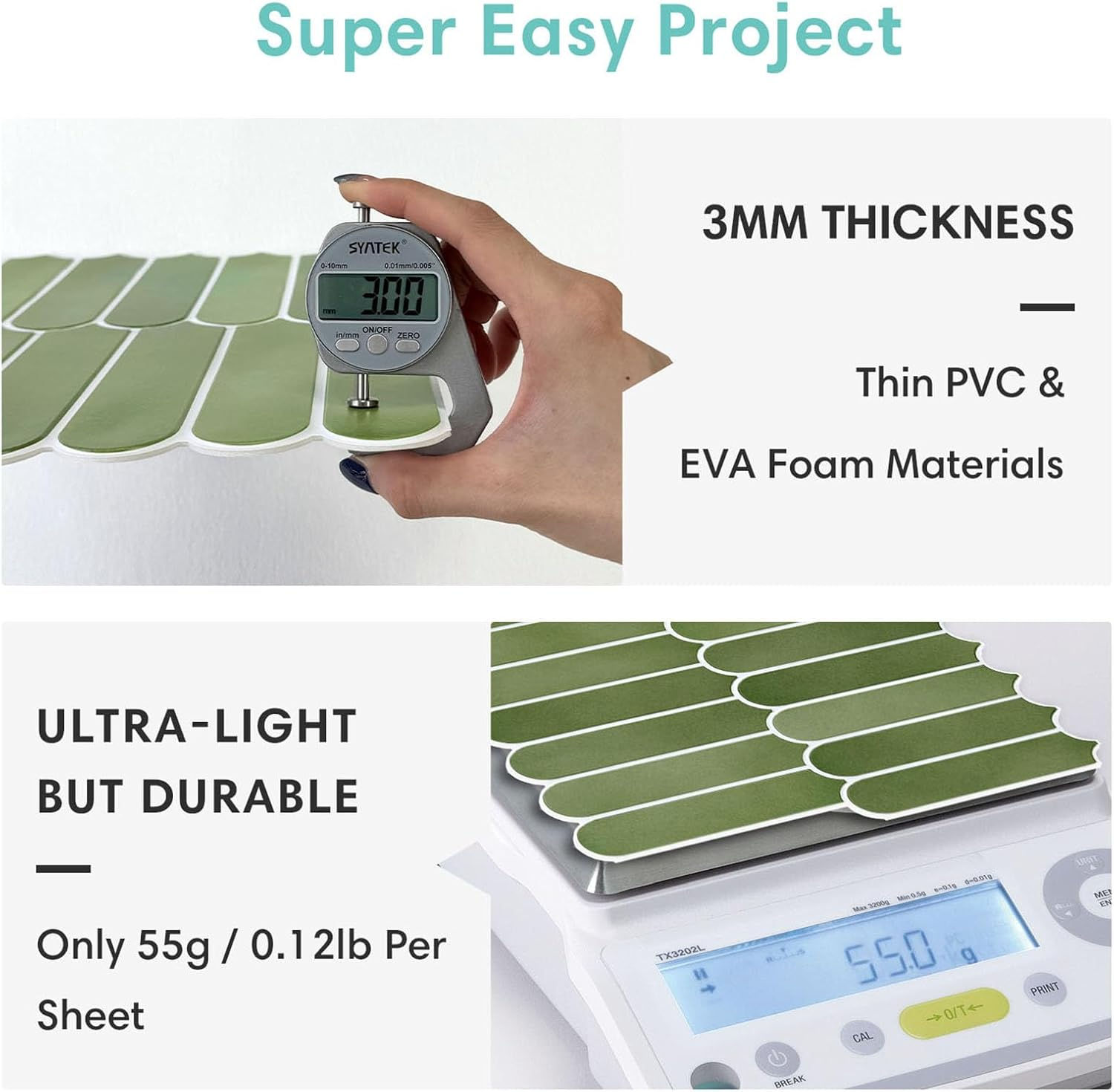 Commomy Peel and Stick Tiles, Stick on Tiles Backsplash for Kitchen and Bathroom, PVC Wall Tiles Interior Decor(30X30Cm, 10 Sheets, Matte Green) - Dark Green image number 2