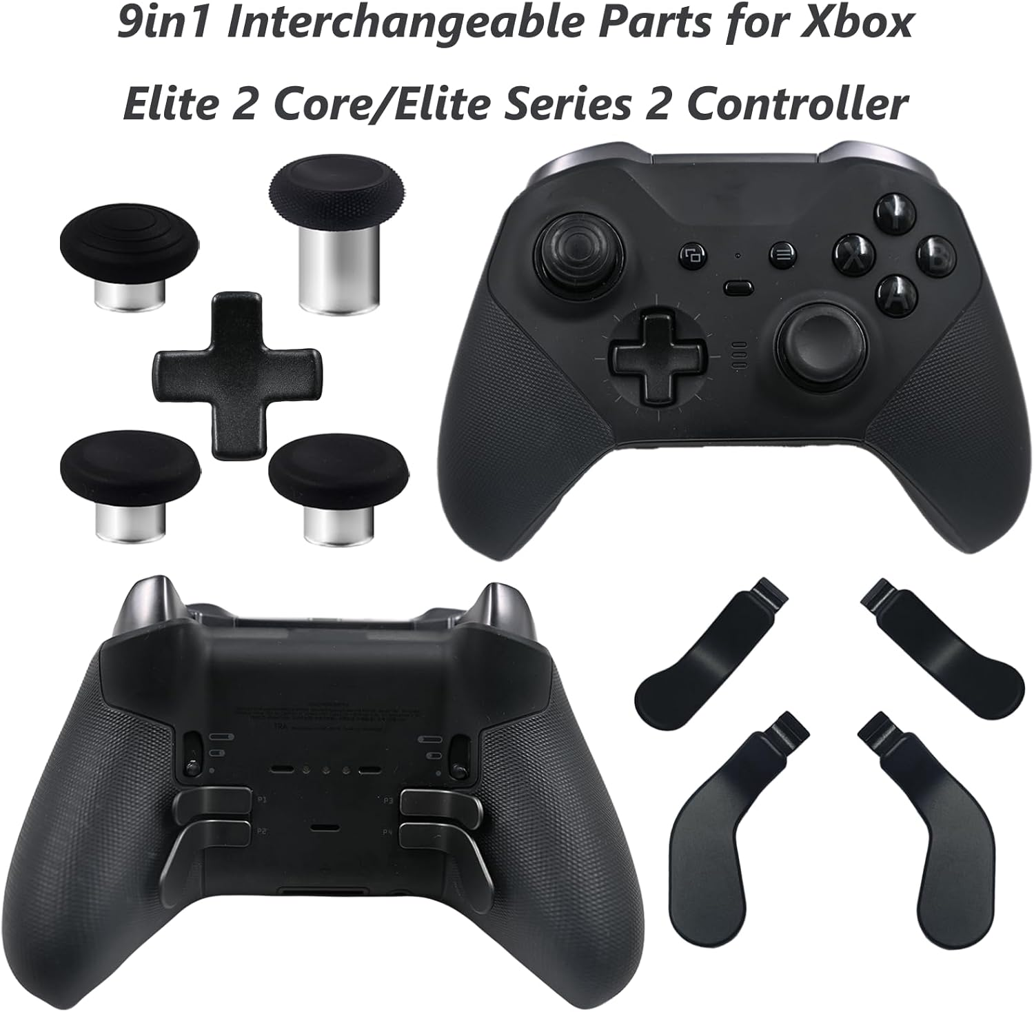9 Pack Elite Series 2 Core Controller Paddles for Xbox Elite Series 2 Core,Elite Series 2 Controller Accessories for Xbox Elite 2 Core Controller Replacement Kits with 4 Joysticks,4 Paddles,1 D-Pads(Black) image number 1