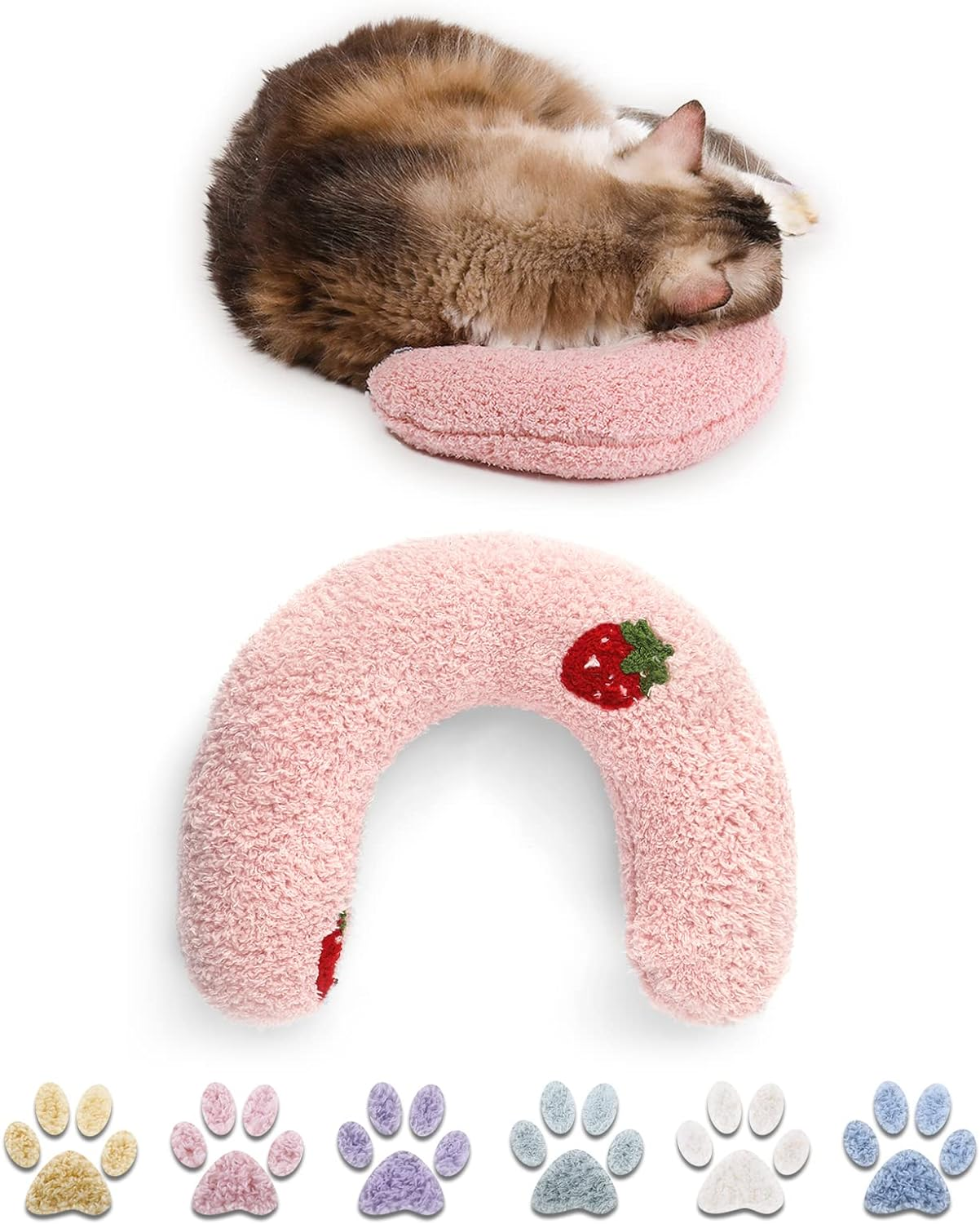Cat Pillows for Indoor Cat and Small Dog, Calming Dog Pillows, Half Donut Dog Cutated Calming Pillow, Cozy Cat Bed Pillow Cute Rabbit Pillows (Pink) image number 4