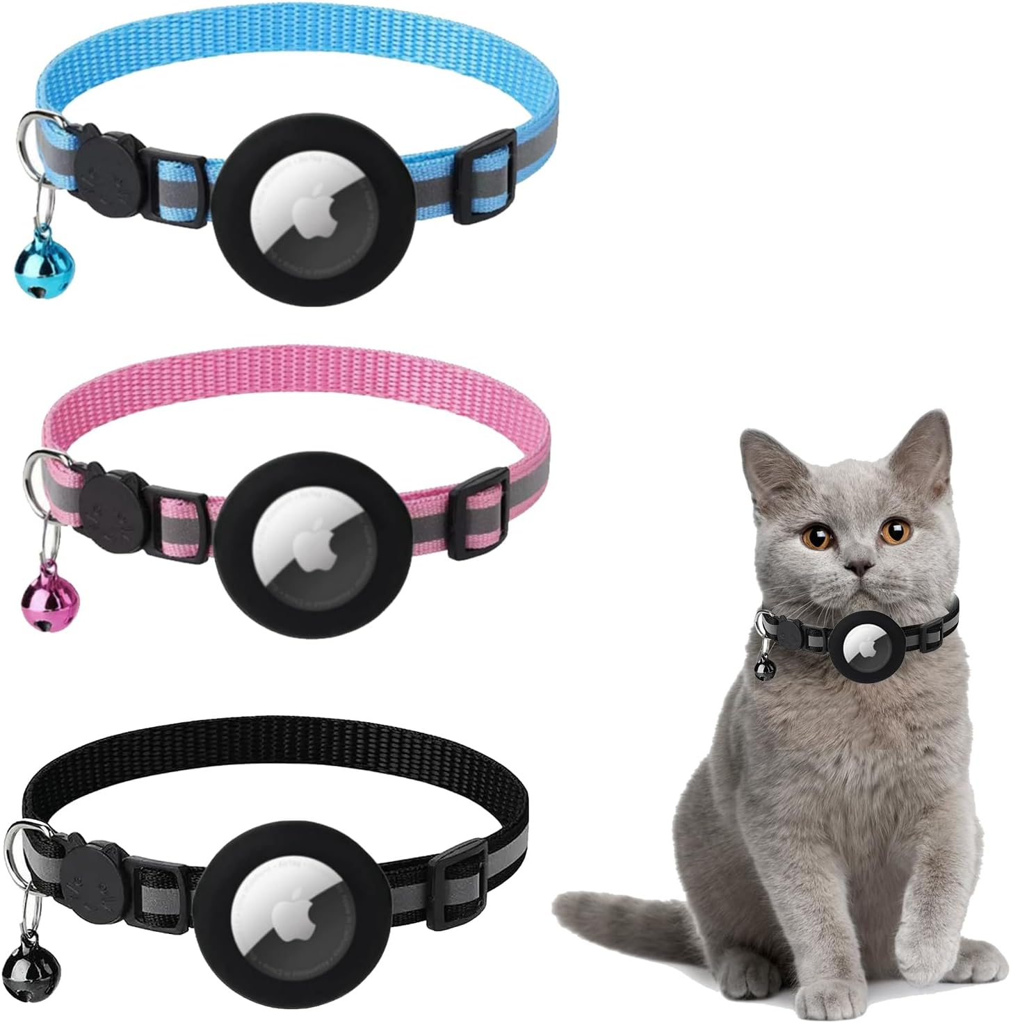 Airtag Cat Collar Breakaway, Reflective Kitten Collar with Apple Air Tag Holder and Bell for Girl Boy Cats image number 6