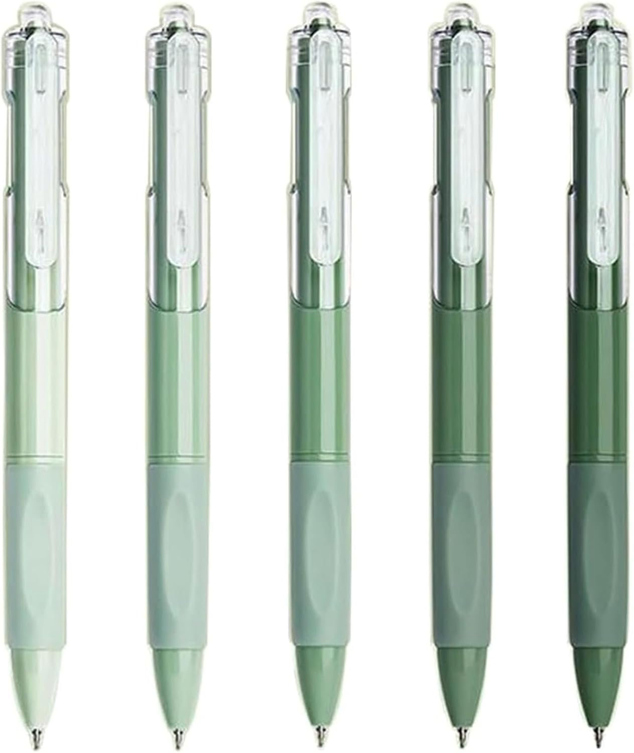 MAIHUO 5Pcs Green Gel Pens,Quick Drying Press Gel Pen,0.5Mm Black Ink Pens,Aesthetic Gradient Color Barrel,Green Stationary,Cute School Supplies