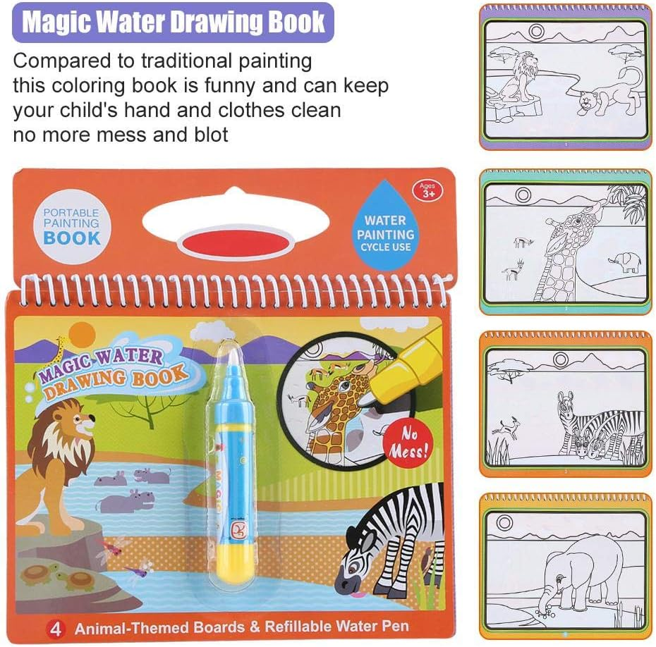 Painting Book Portable Children Magic Coloring Water Drawing Pen Kids Early Learn Toy Reusable Water-Reveal Activity Supplies(#2) image number 4