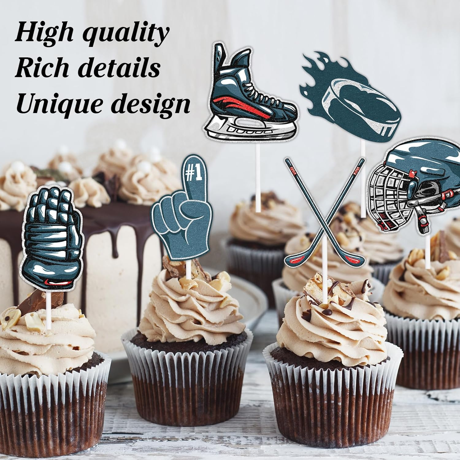 18-Piece Hockey Player Happy Birthday Cupcake Toppers Set - Kids' Hockey Themed Party, Boys and Girls Birthday Party, or Baby Shower Party Decorations Supplies - LIANGSS image number 3