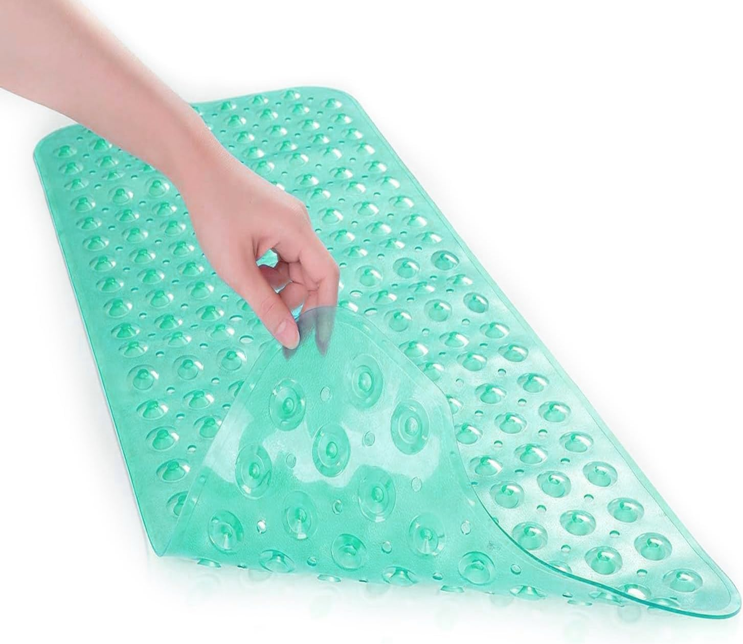Mumoo Bear Bath Tub Mat, 40 X 16 Inches Non-Slip Shower Mats with Suction Cups and Drain Holes, Bathtub Mats Shower Stall Mats Machine Washable, Clear Green - Clear Blue image number 6